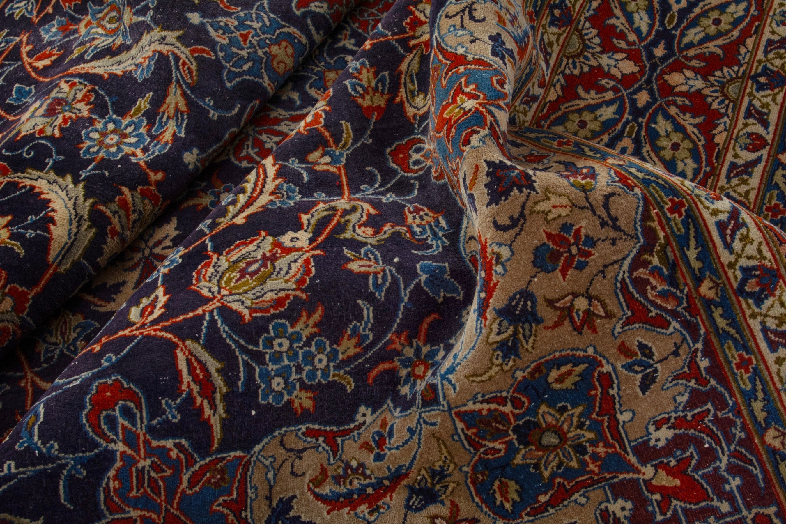 Persian Kashmar oversized rug in navy and terracotta, view 17 of 19
