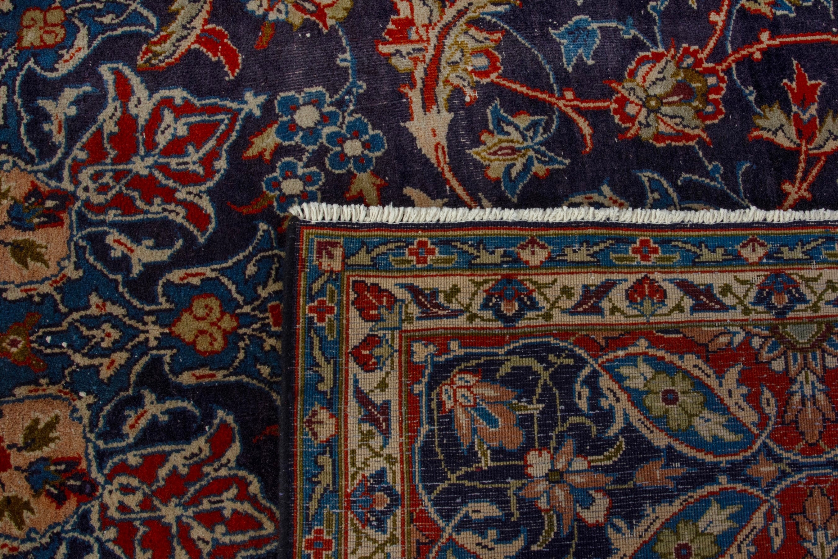 Persian Kashmar oversized rug in navy and terracotta, view 19 of 19