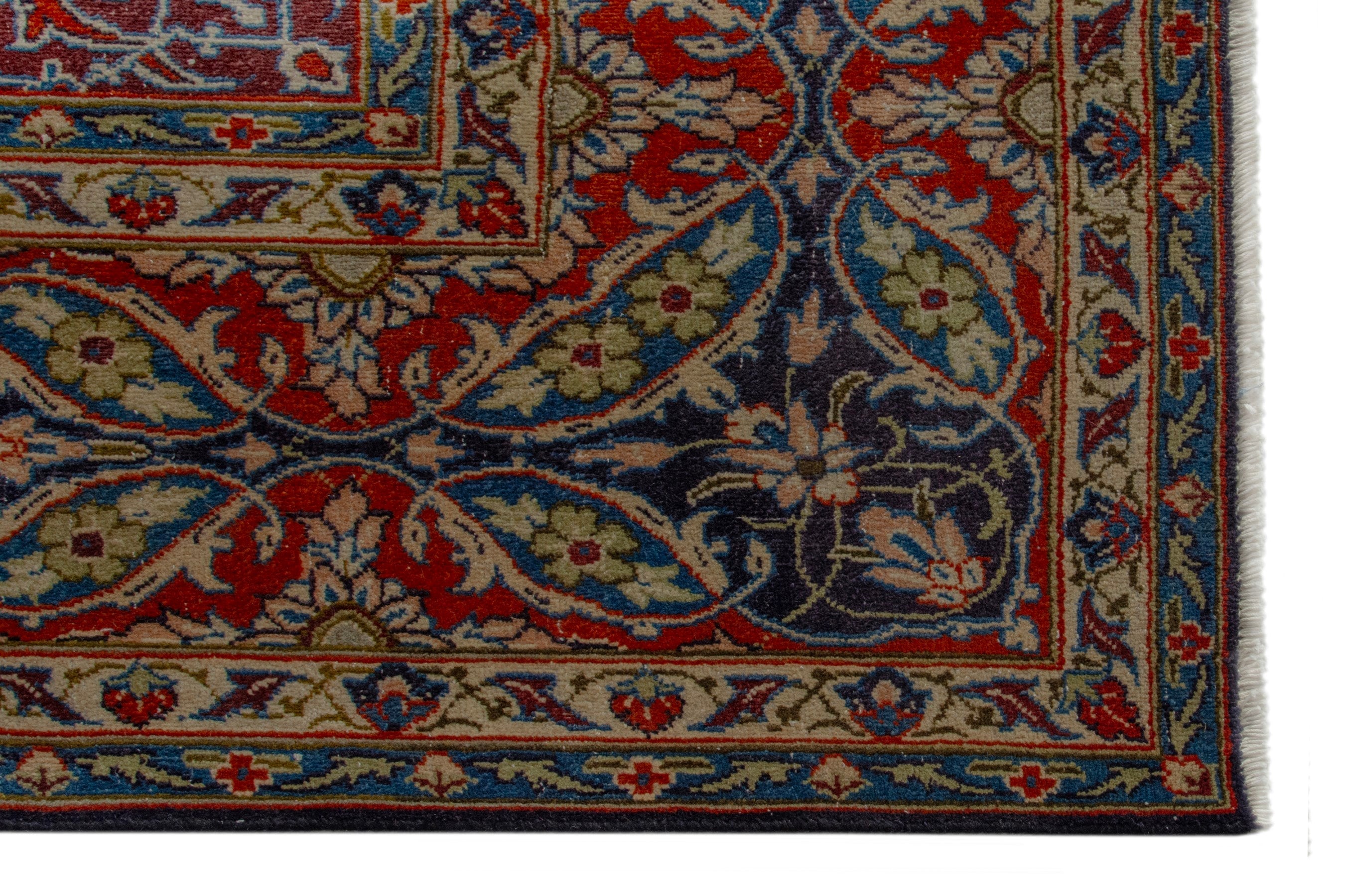 Persian Kashmar oversized rug in navy and terracotta, view 5 of 19