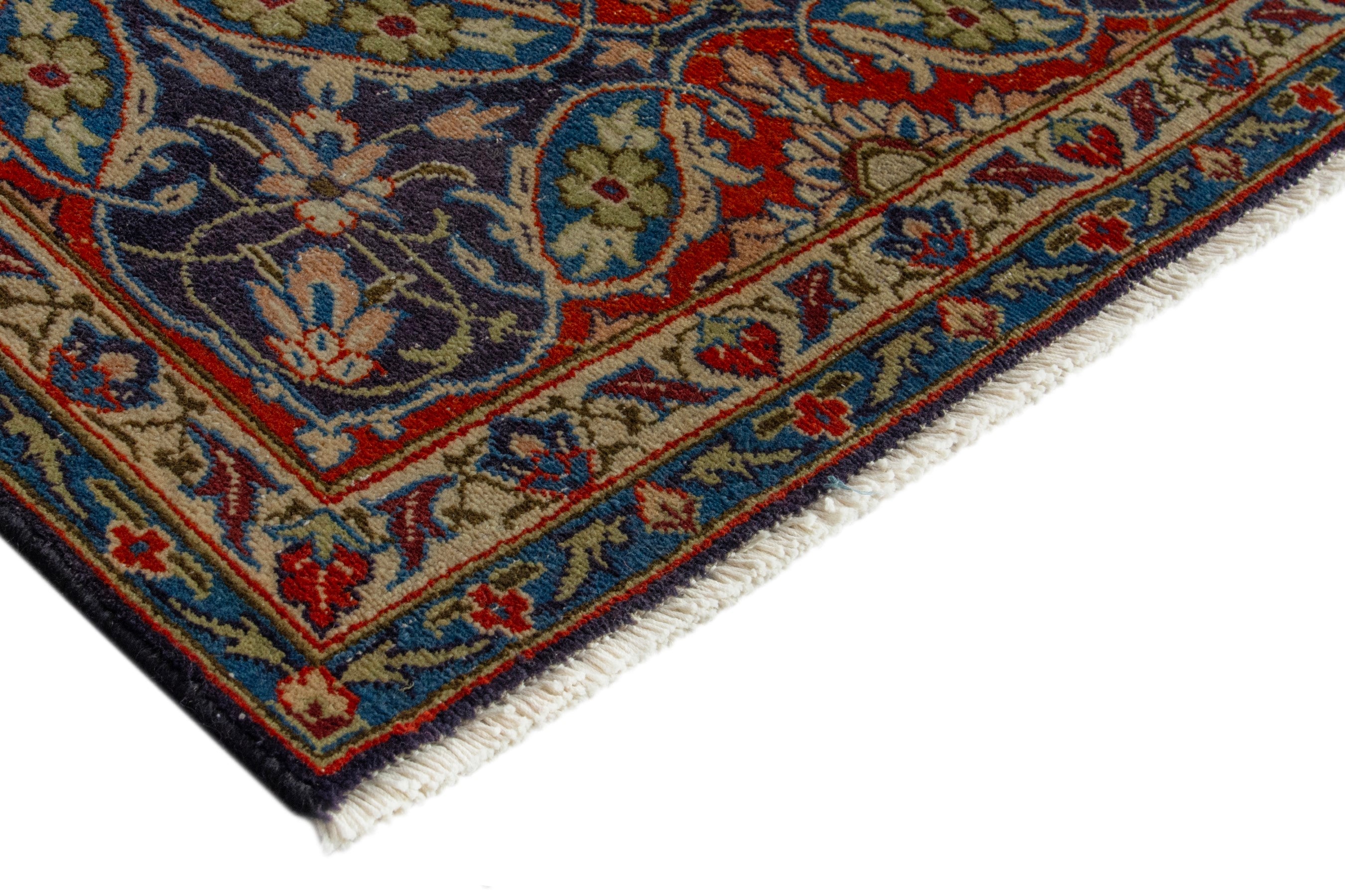 Persian Kashmar oversized rug in navy and terracotta, view 6 of 19