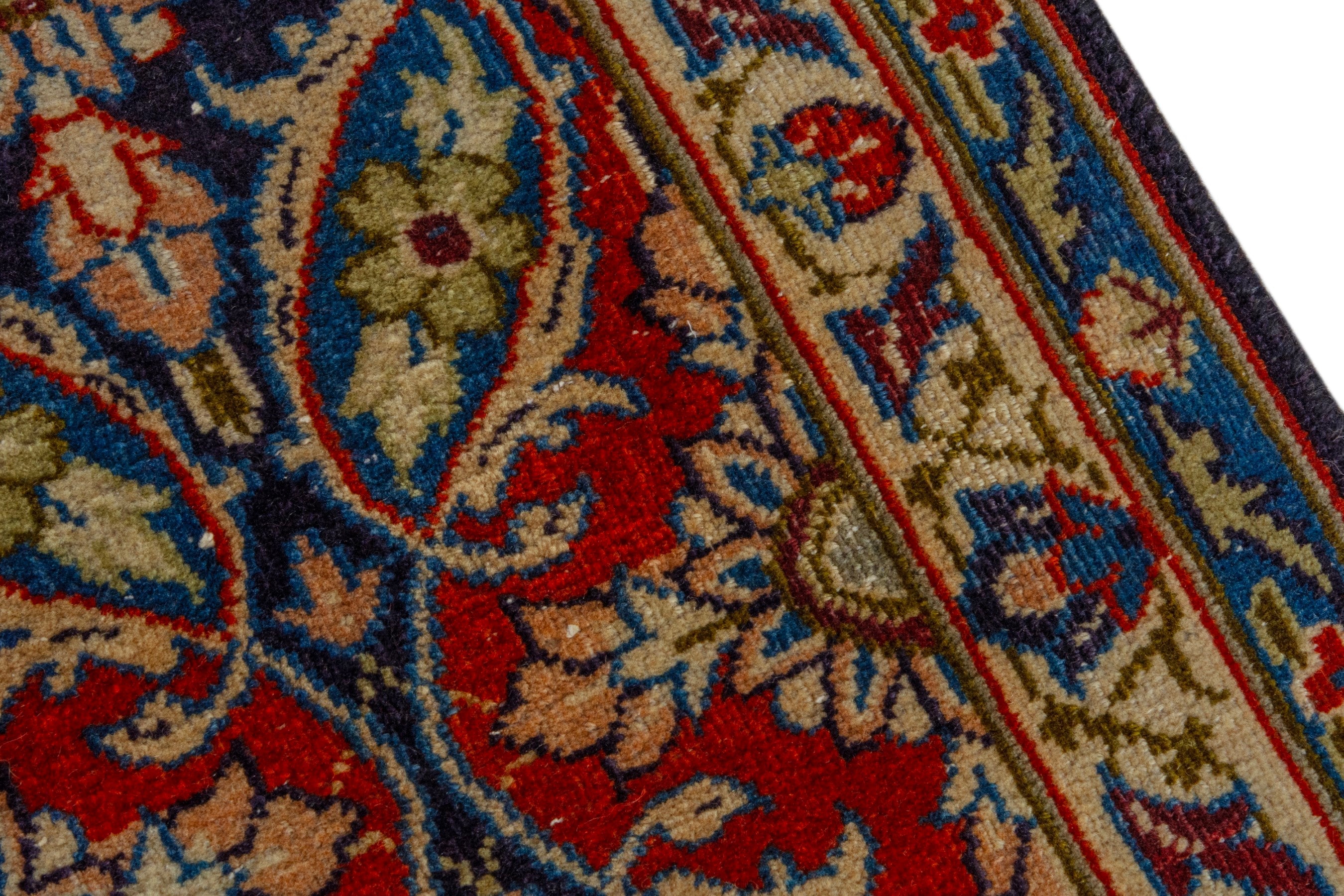 Persian Kashmar oversized rug in navy and terracotta, view 7 of 19