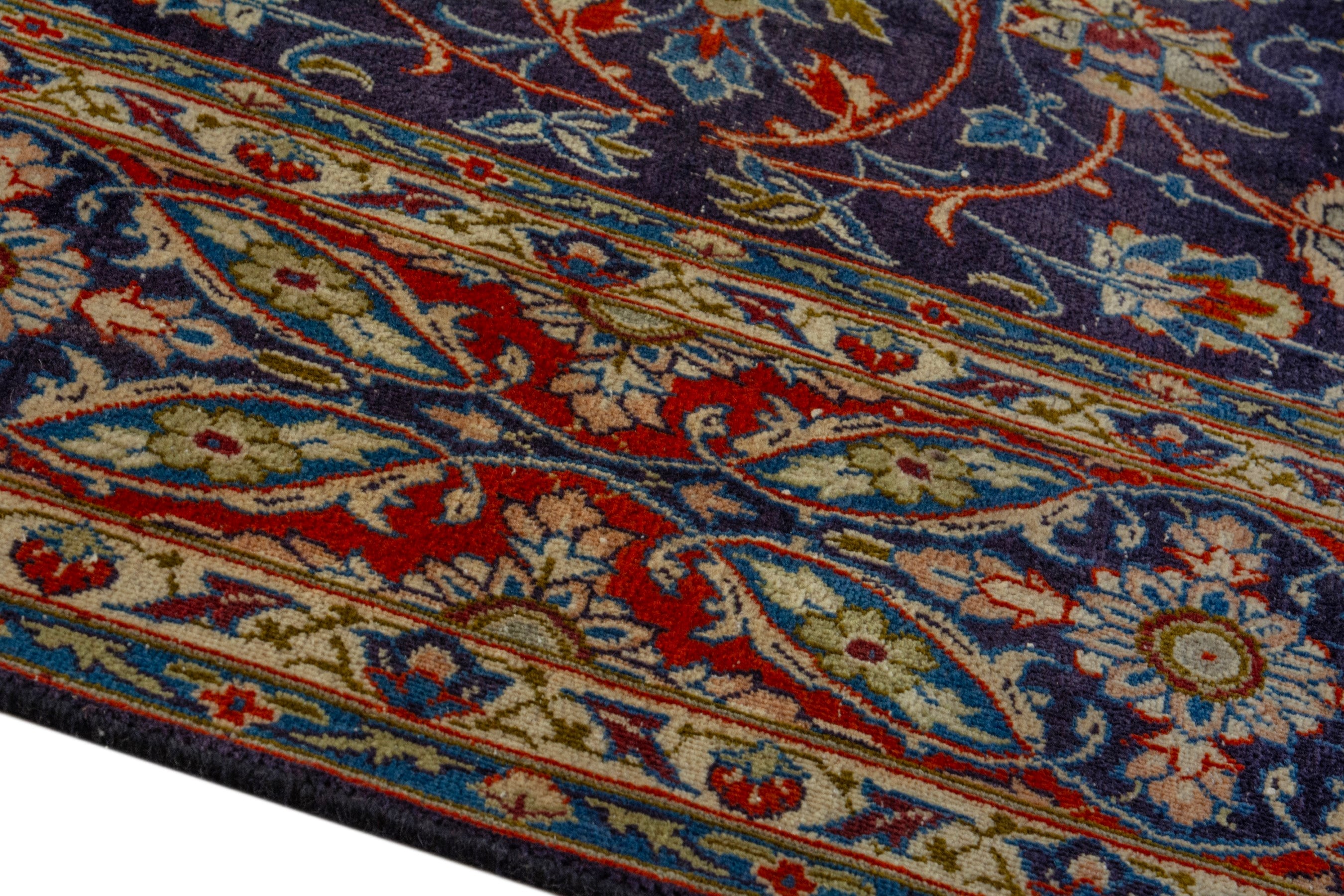 Persian Kashmar oversized rug in navy and terracotta, view 8 of 19