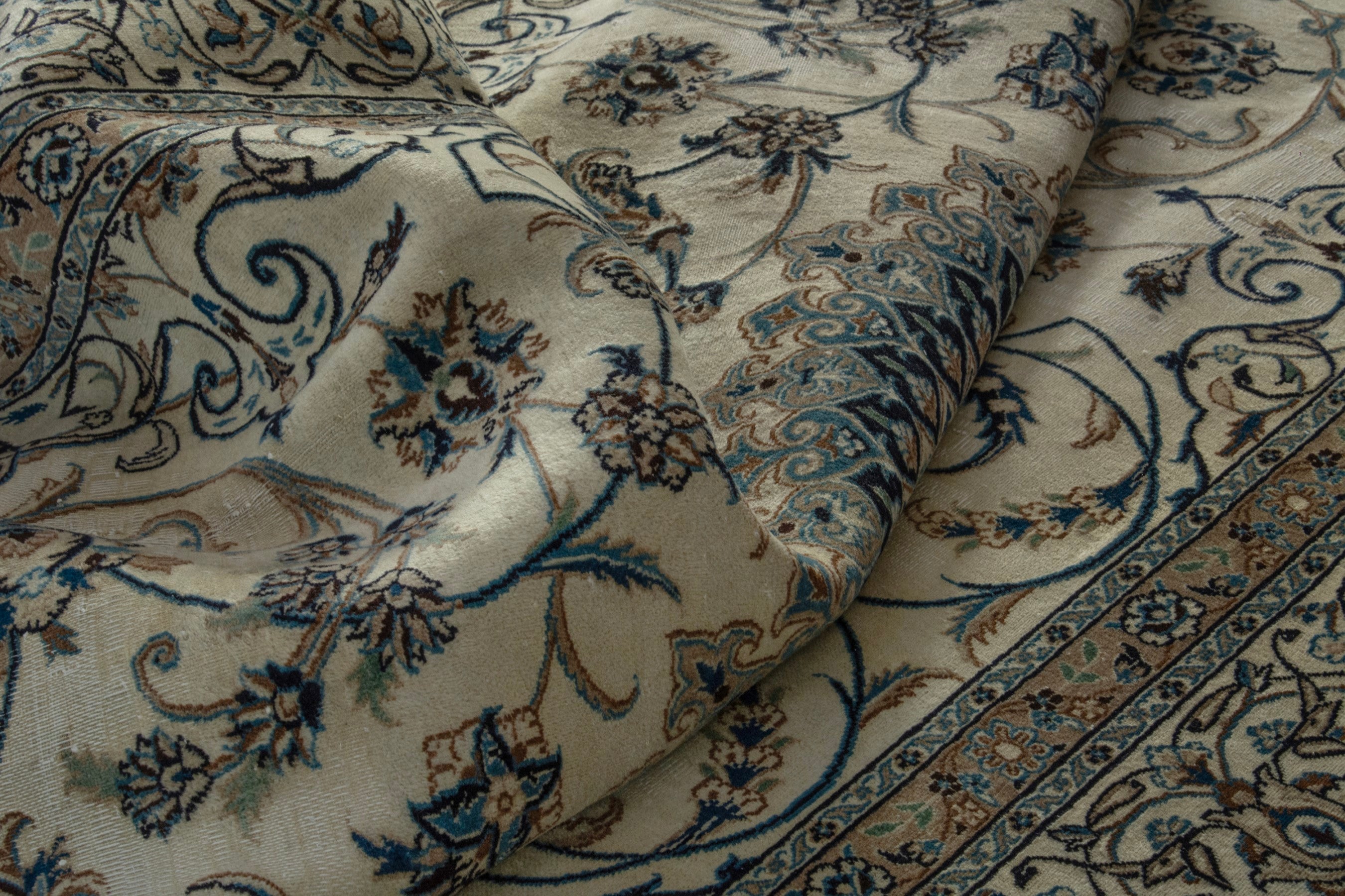 Persian Nain oversized rug in cream and charcoal, view 15 of 18