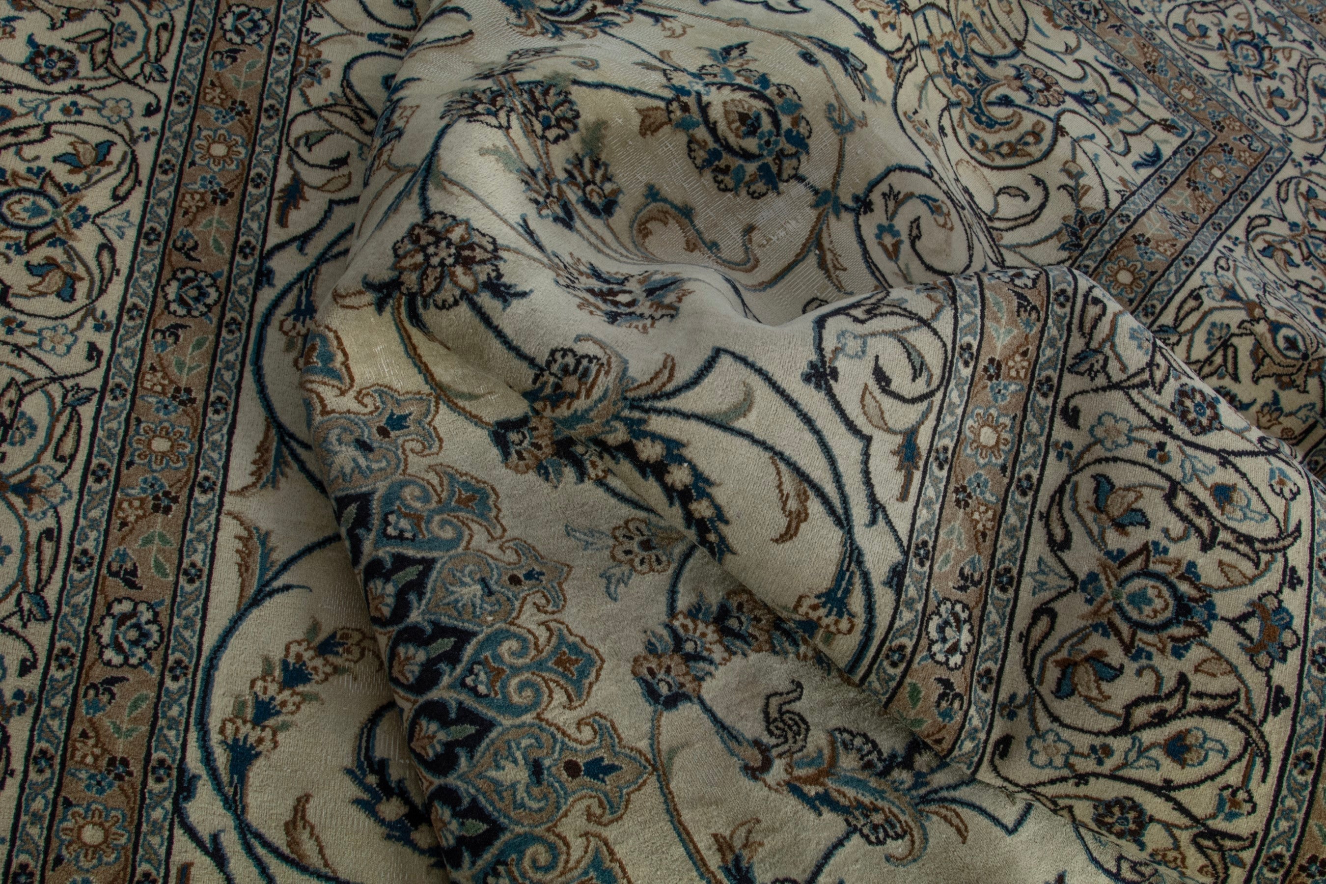 Persian Nain oversized rug in cream and charcoal, view 17 of 18