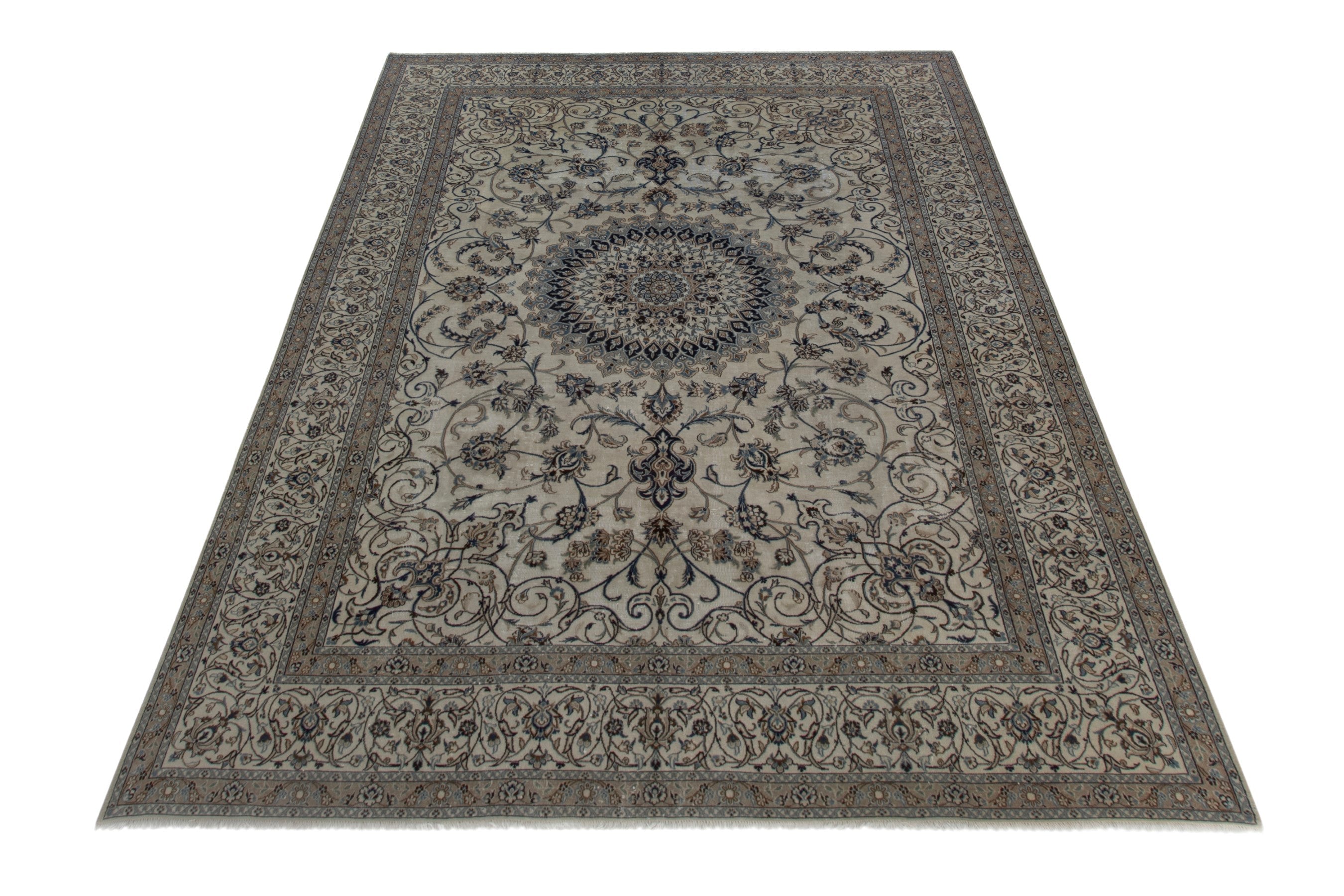 Persian Nain oversized rug in cream and charcoal, view 2 of 18