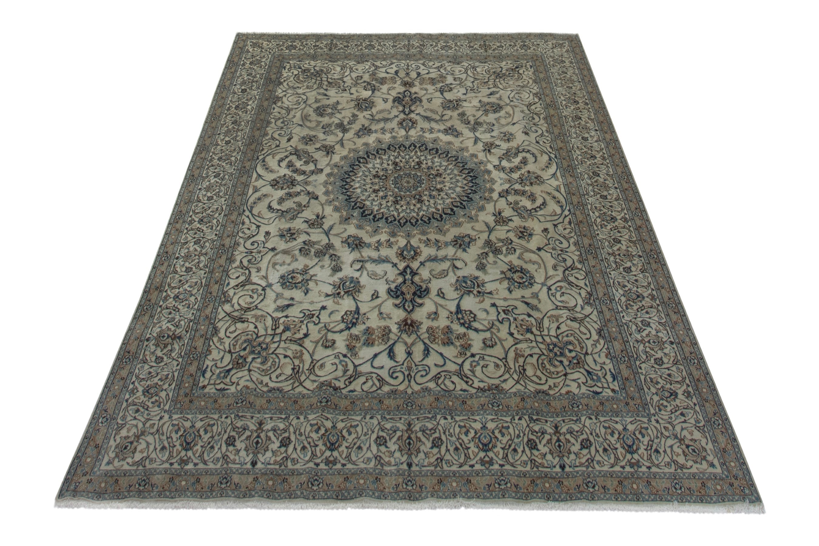 Persian Nain oversized rug in cream and charcoal, view 3 of 18