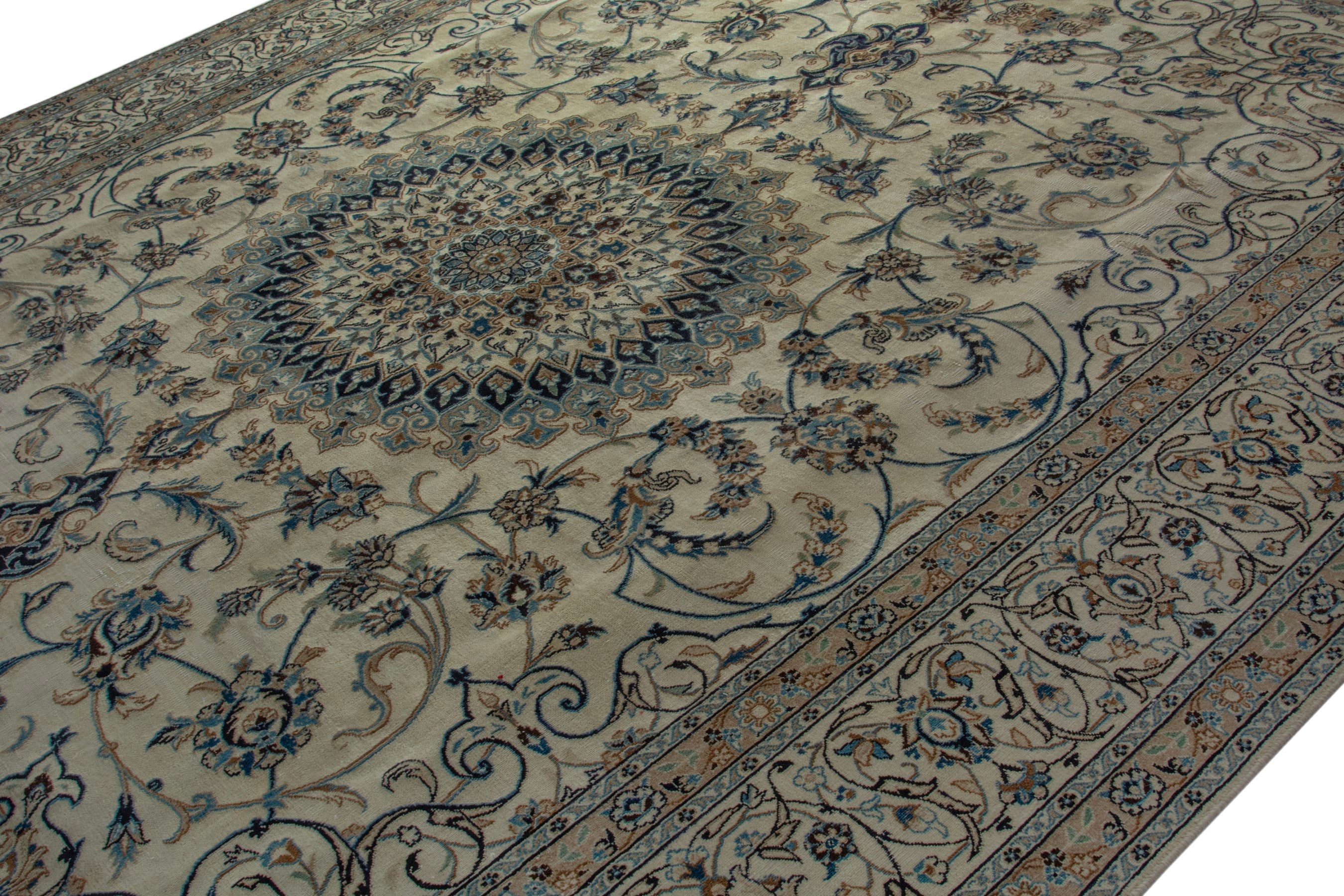 Persian Nain oversized rug in cream and charcoal, view 4 of 18
