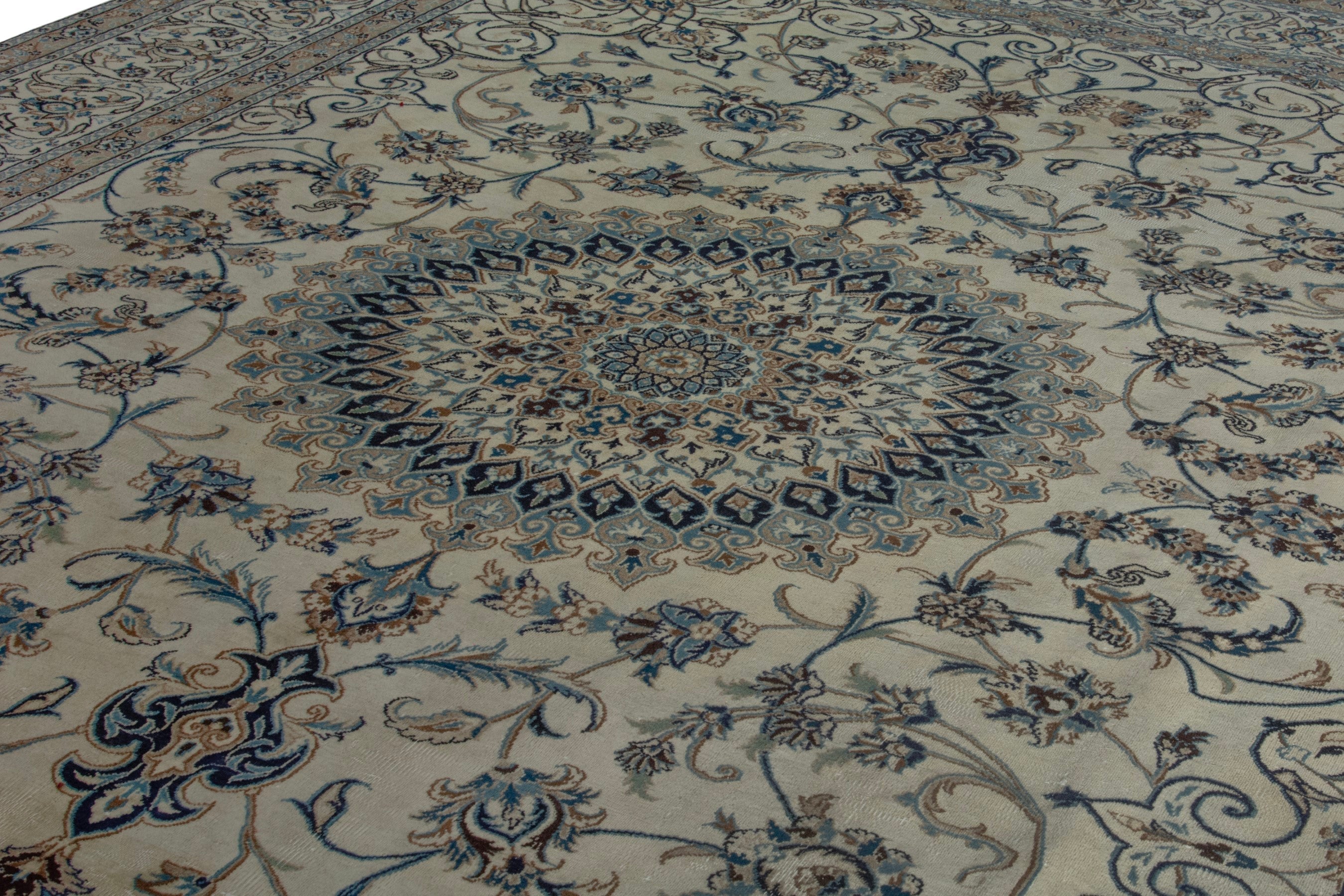 Persian Nain oversized rug in cream and charcoal, view 7 of 18