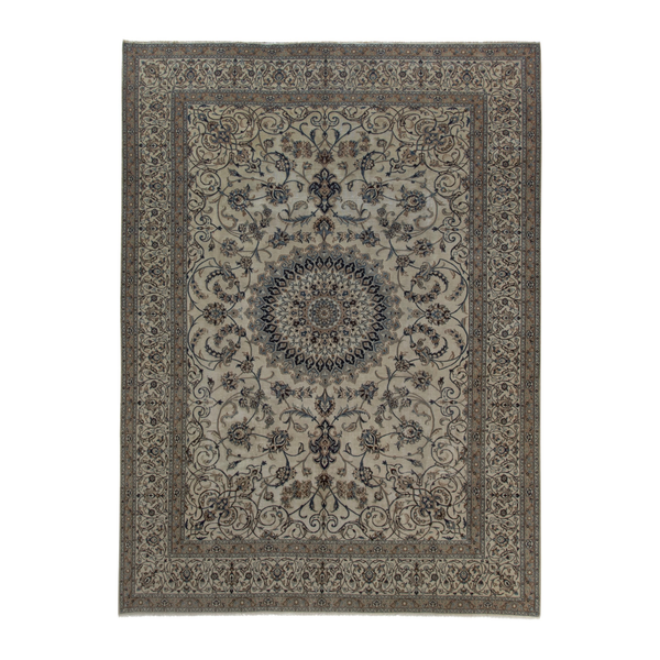 Persian Nain oversized rug in cream and charcoal, 9'7" x 12'10"