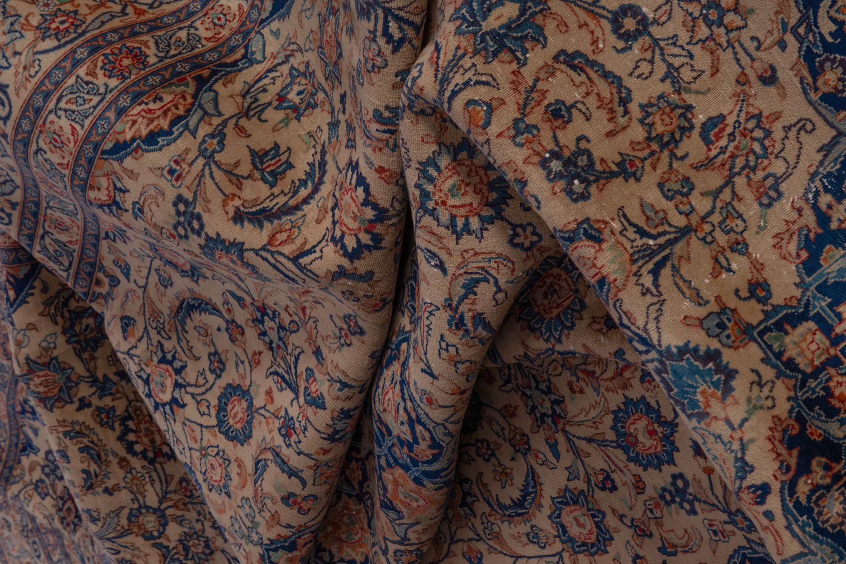 Persian Kashmar oversized rug in cream and navy, view 21 of 25