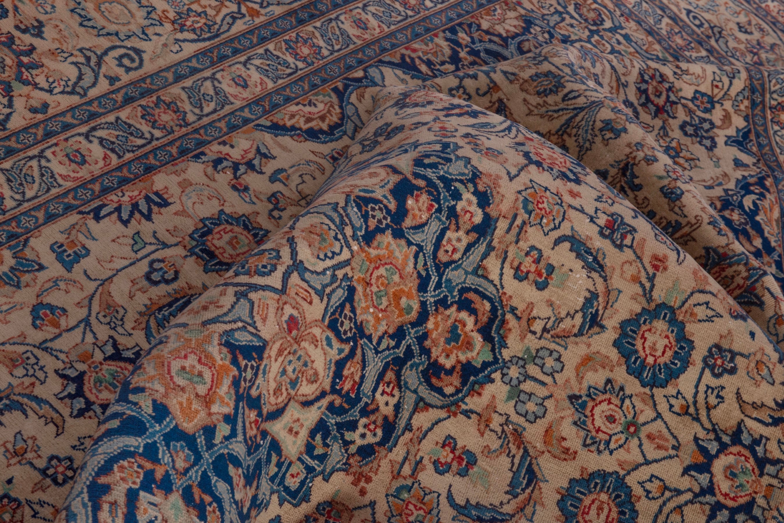 Persian Kashmar oversized rug in cream and navy, view 22 of 25