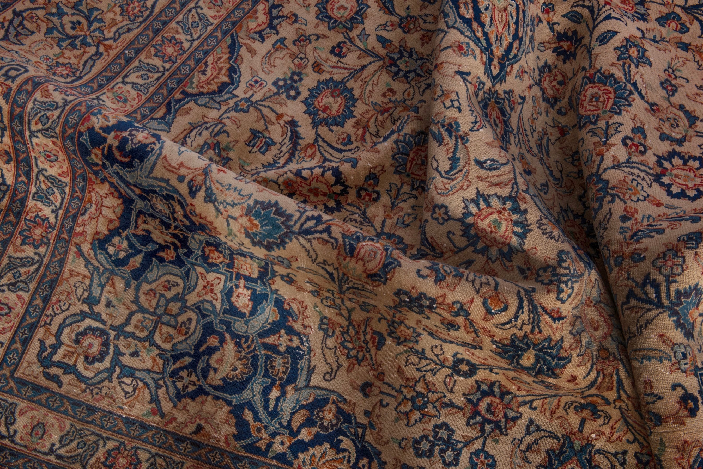 Persian Kashmar oversized rug in cream and navy, view 23 of 25