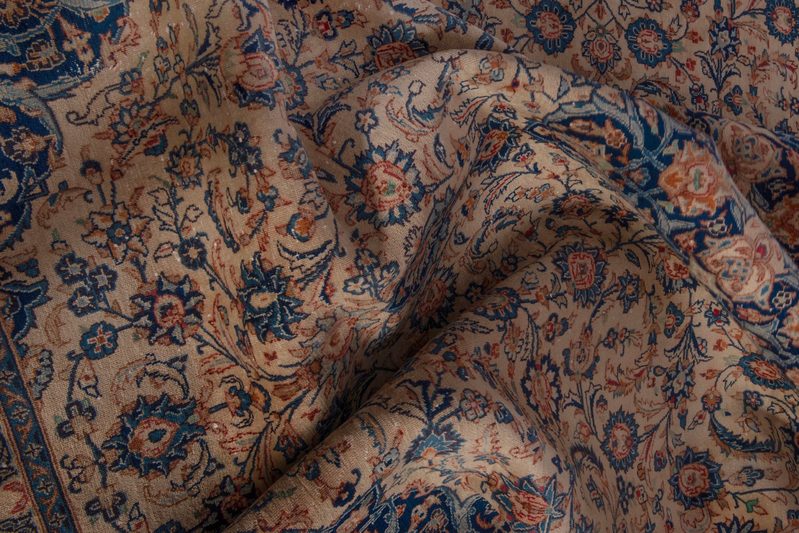 Persian Kashmar oversized rug in cream and navy, view 24 of 25