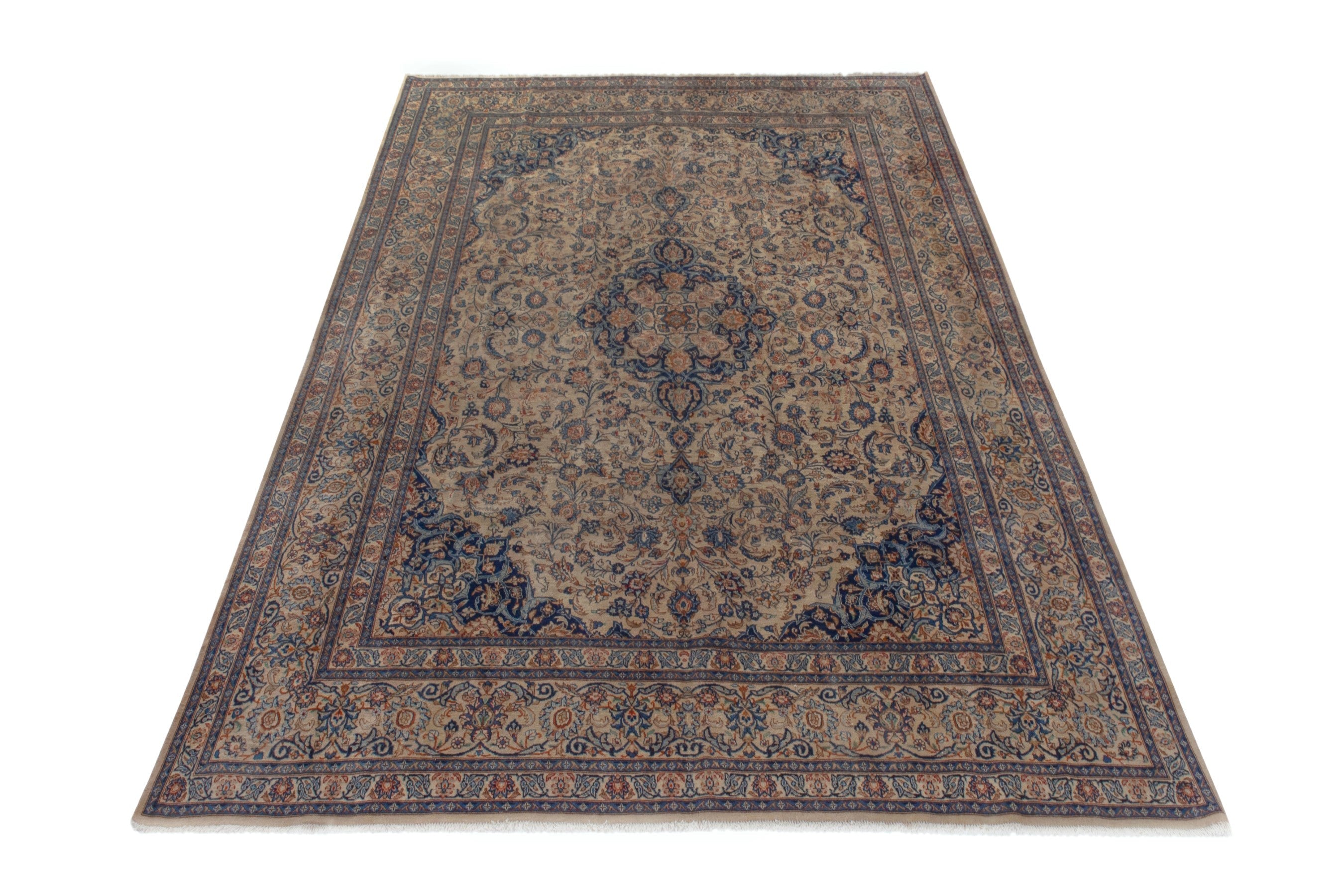 Persian Kashmar oversized rug in cream and navy, view 2 of 25