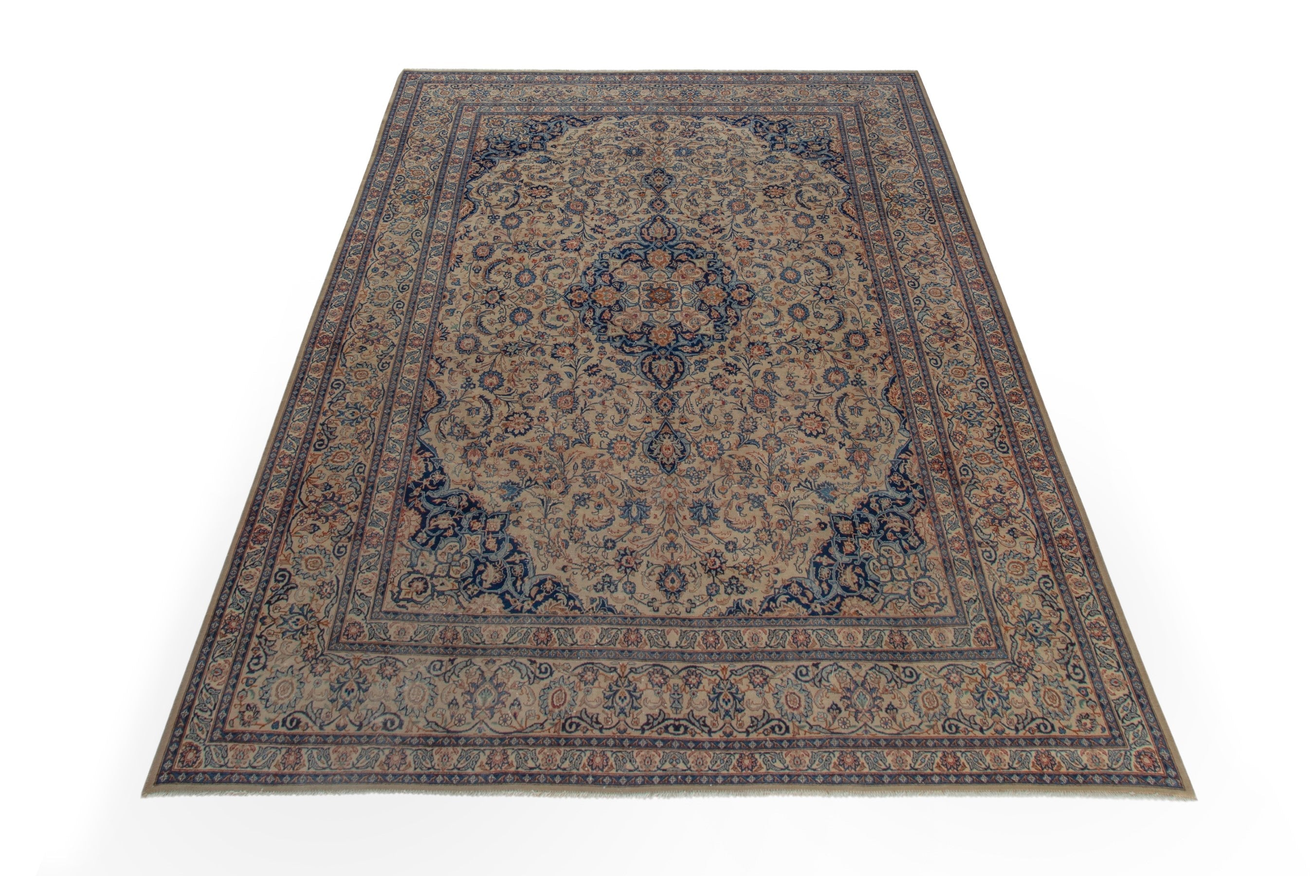 Persian Kashmar oversized rug in cream and navy, view 3 of 25