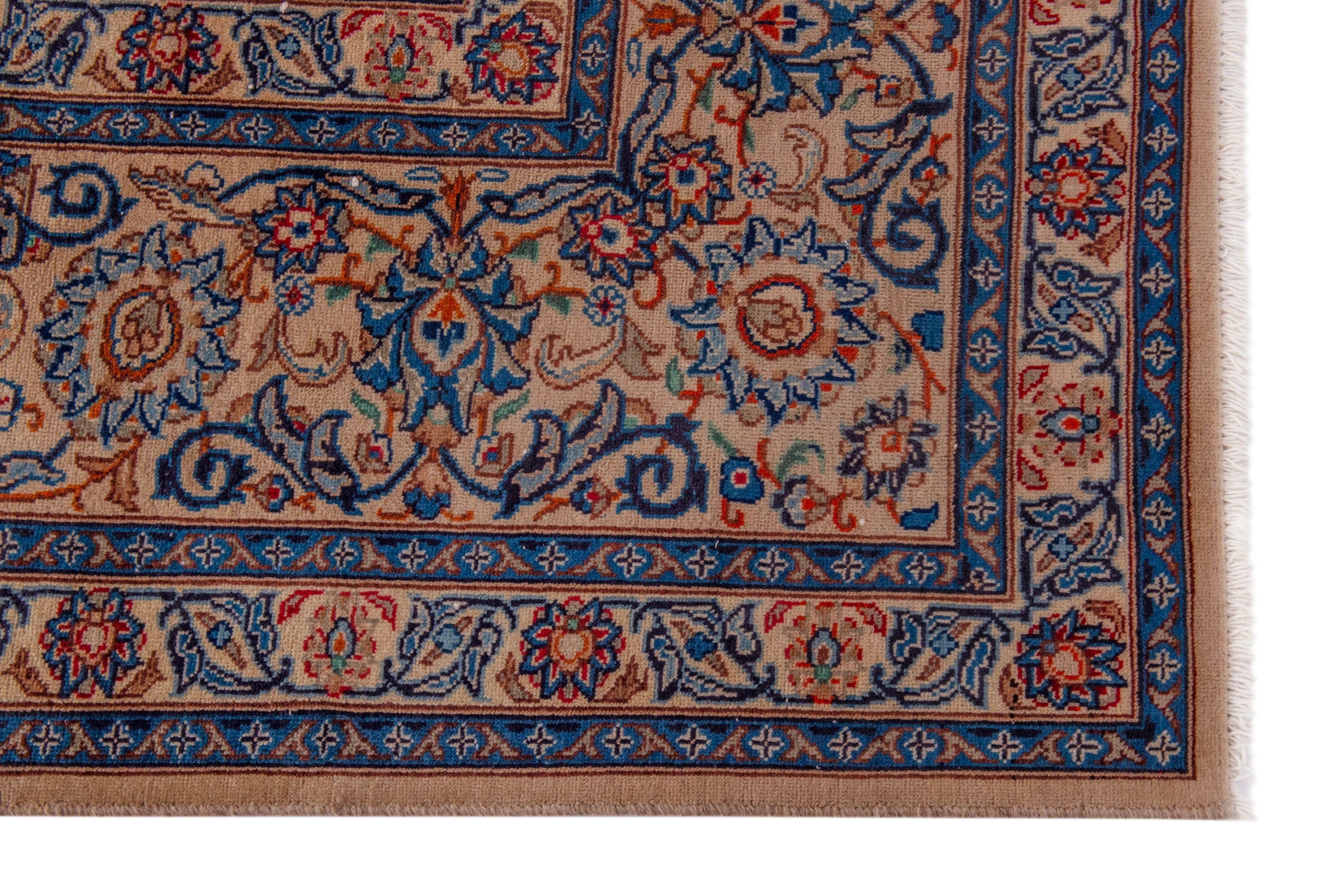 Persian Kashmar oversized rug in cream and navy, view 5 of 25