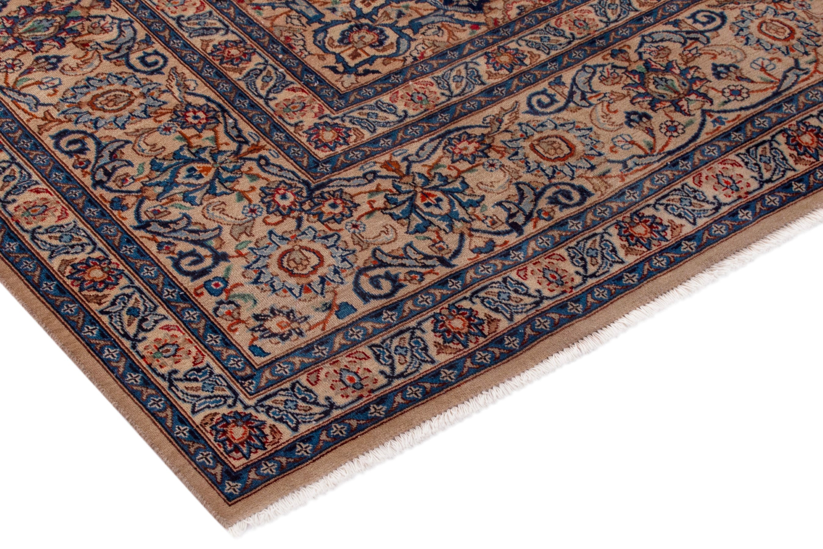 Persian Kashmar oversized rug in cream and navy, view 6 of 25