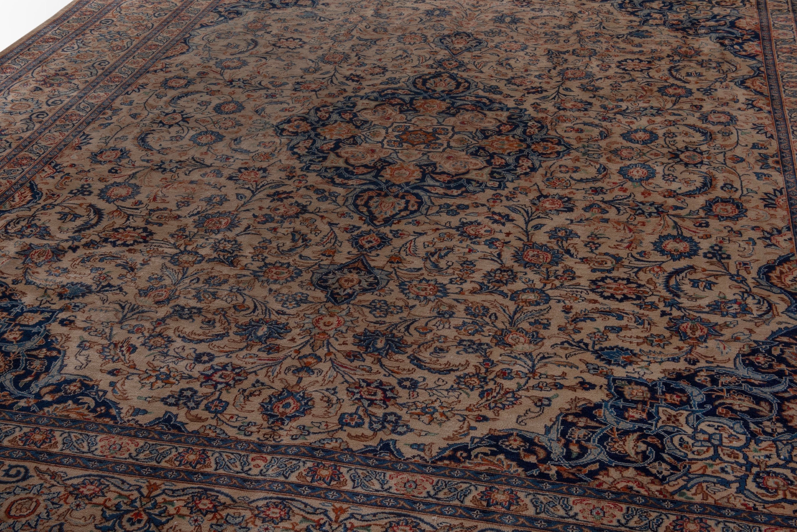 Persian Kashmar oversized rug in cream and navy, view 9 of 25