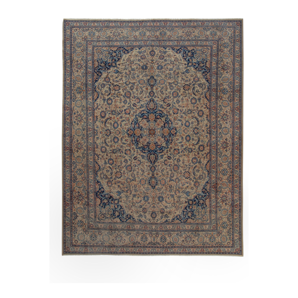 Persian Kashmar oversized rug in cream and navy, 9'11" x 12'6"