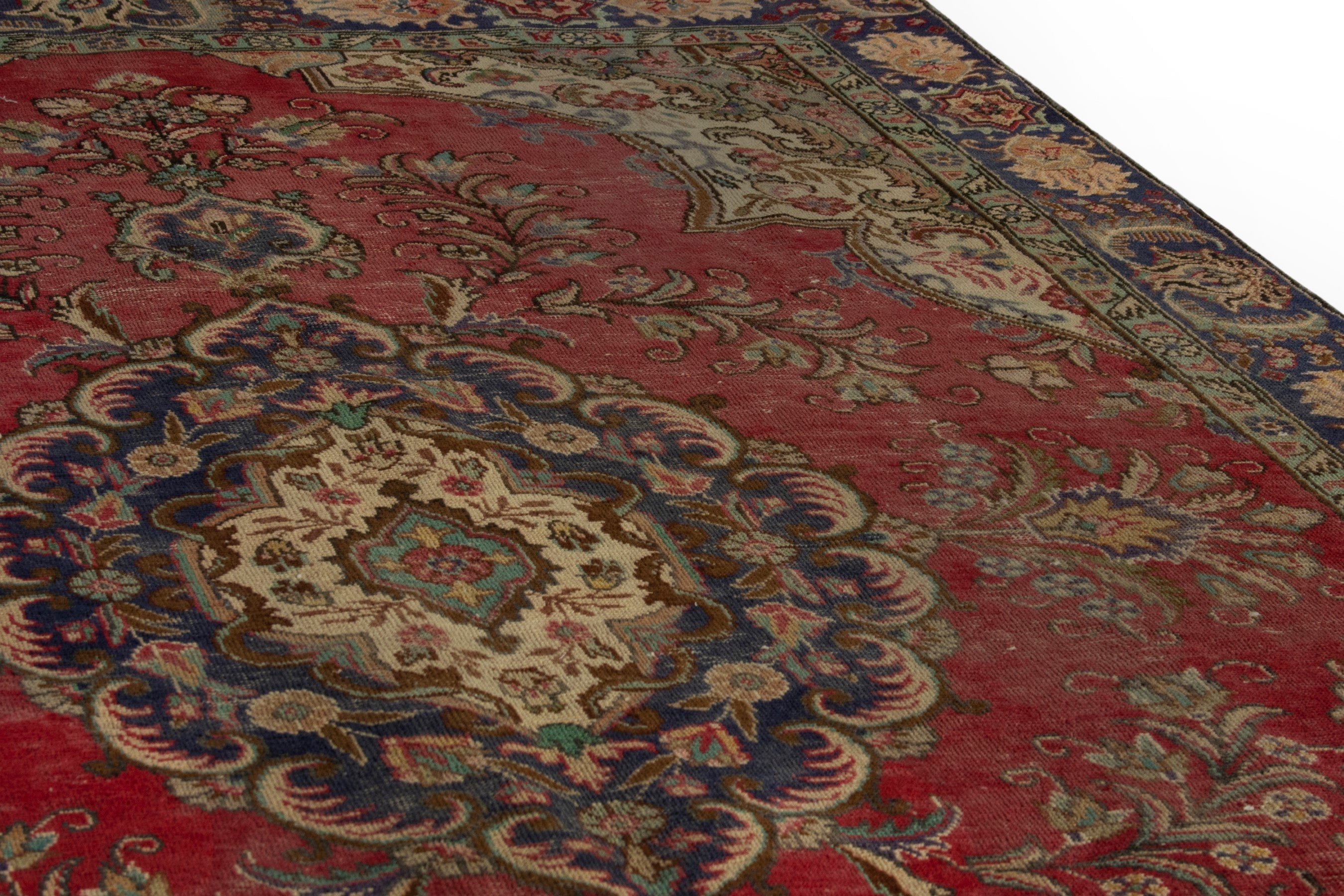 Persian Tabriz area rug in deep red and navy, view 10 of 19