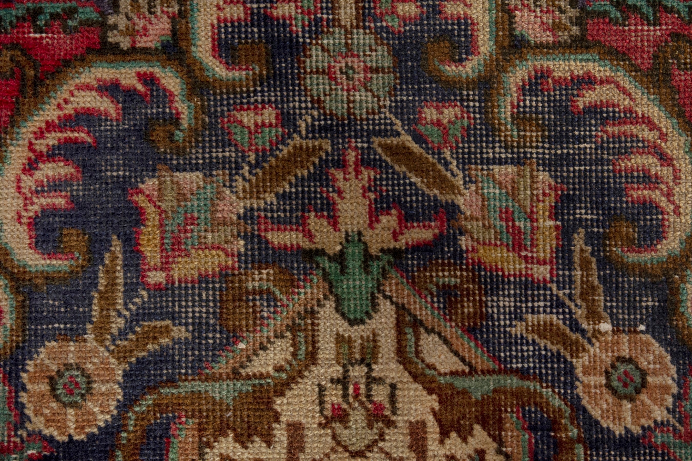 Persian Tabriz area rug in deep red and navy, view 14 of 19