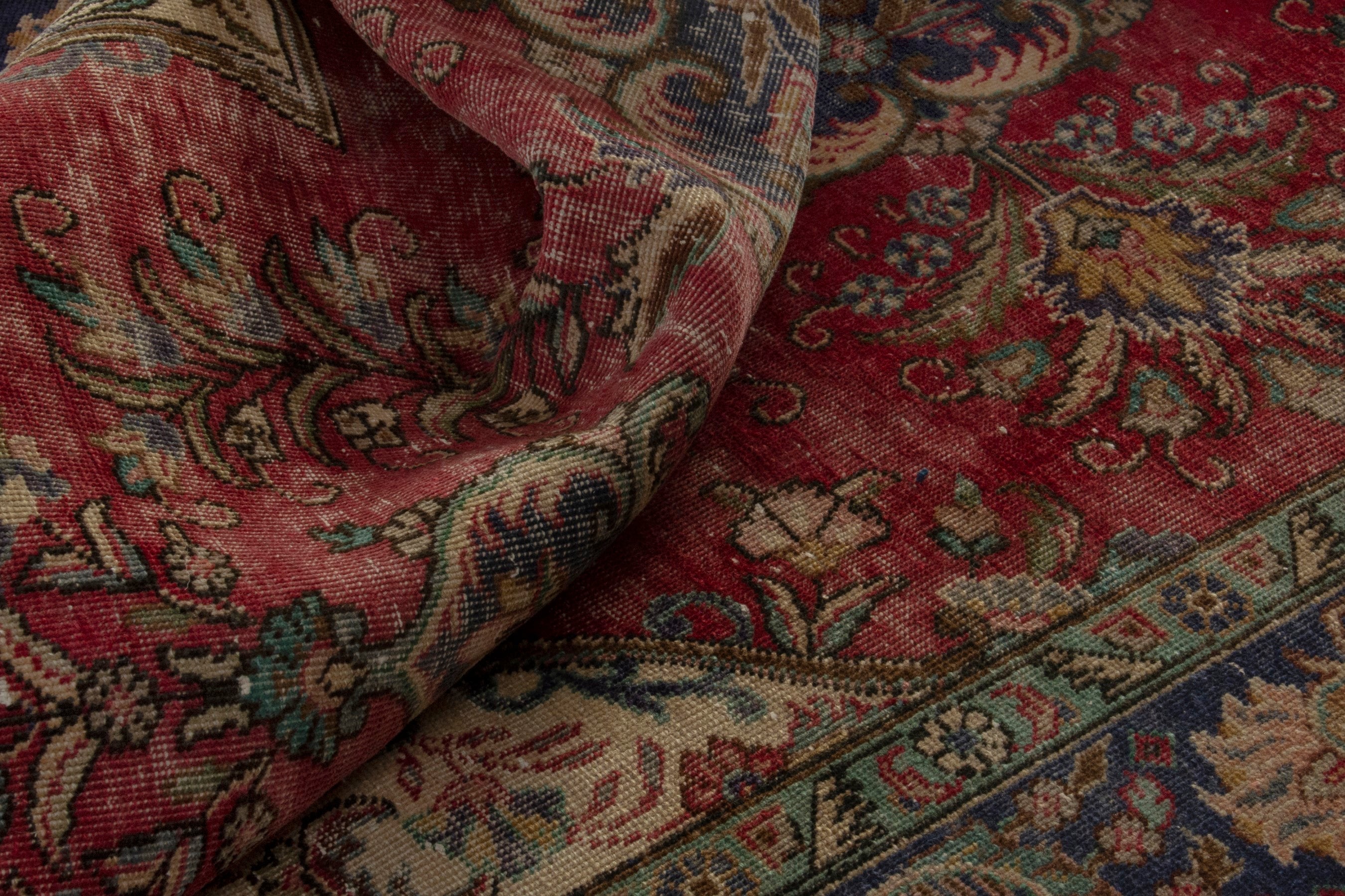 Persian Tabriz area rug in deep red and navy, view 16 of 19