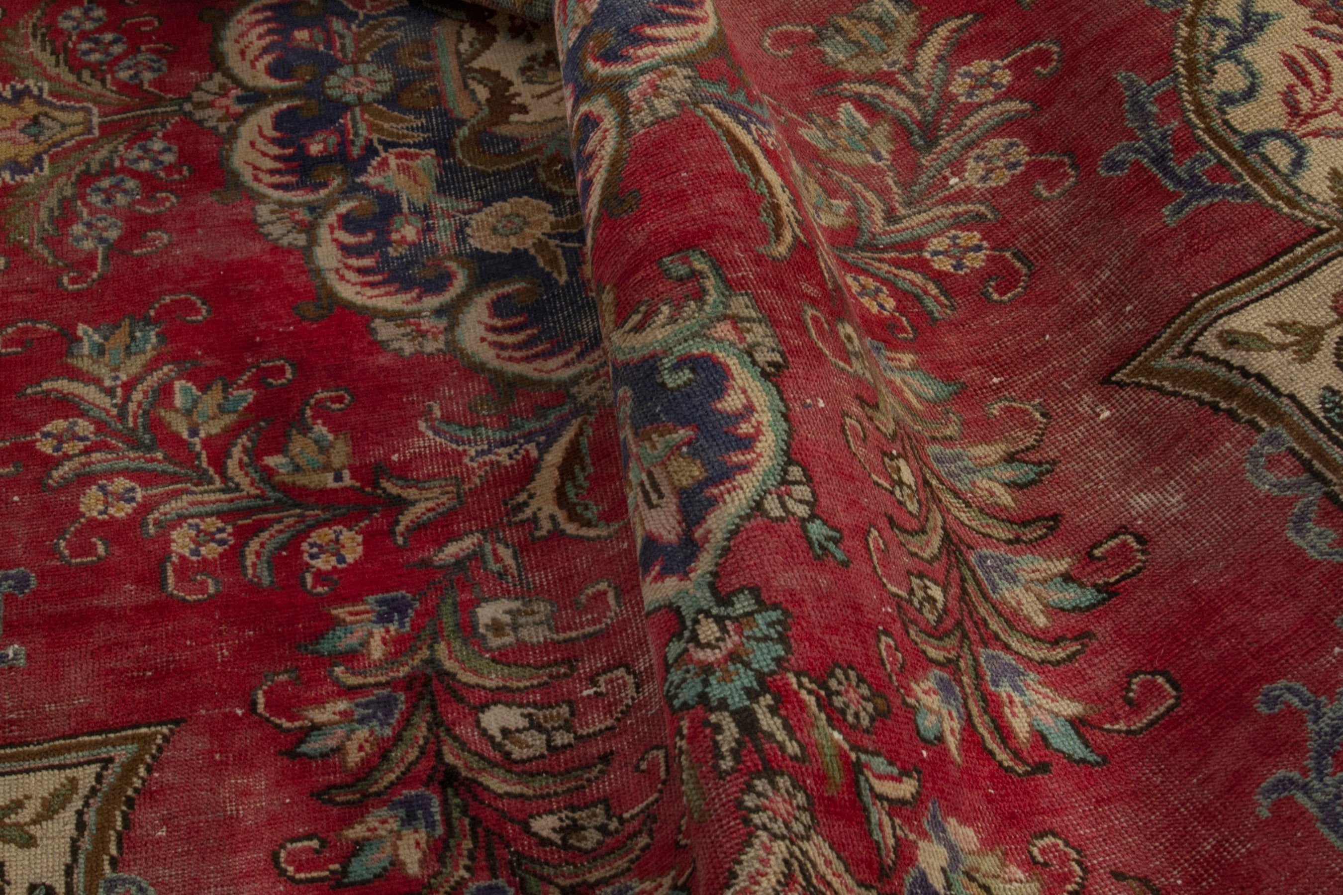 Persian Tabriz area rug in deep red and navy, view 17 of 19