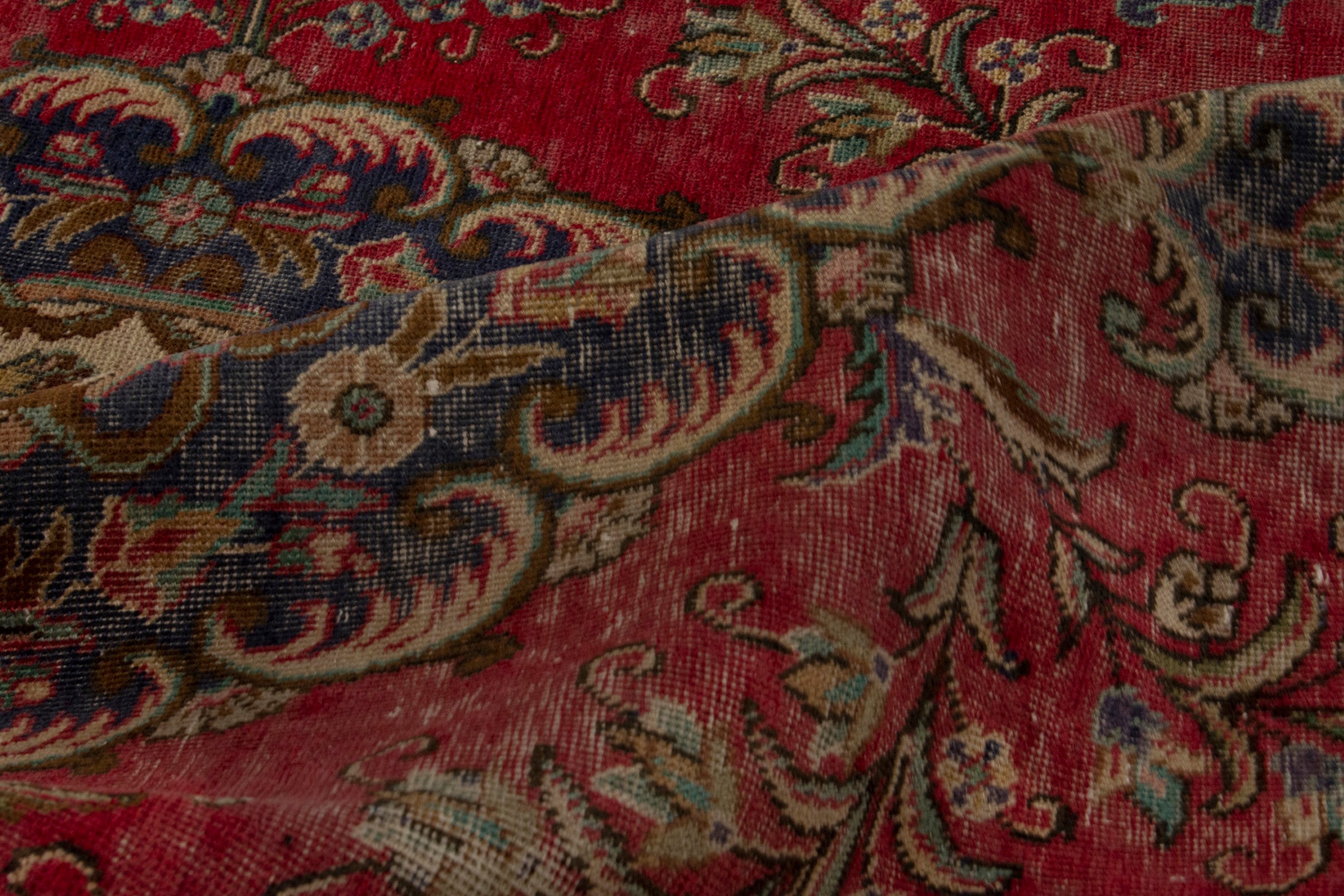 Persian Tabriz area rug in deep red and navy, view 18 of 19