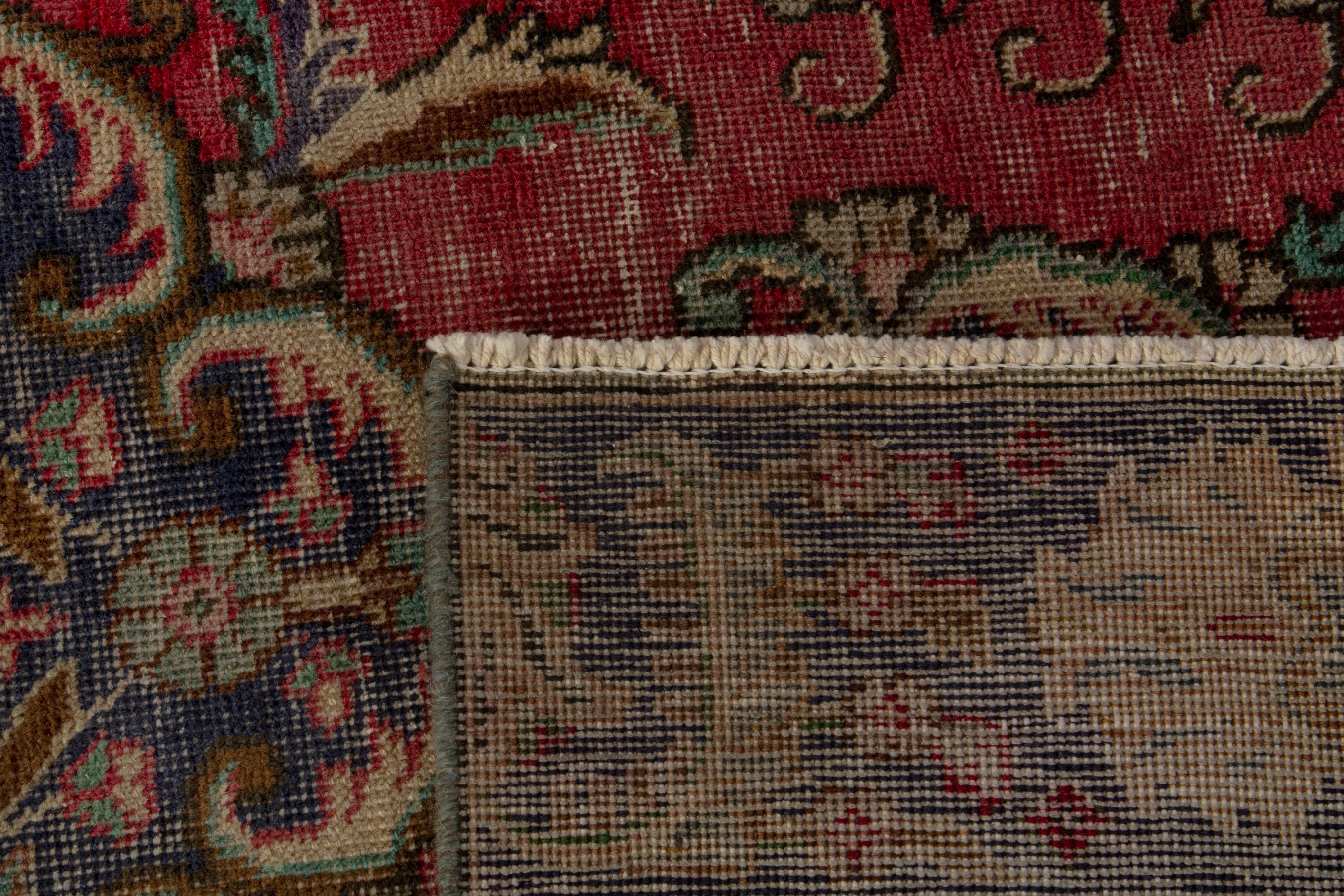 Persian Tabriz area rug in deep red and navy, view 19 of 19