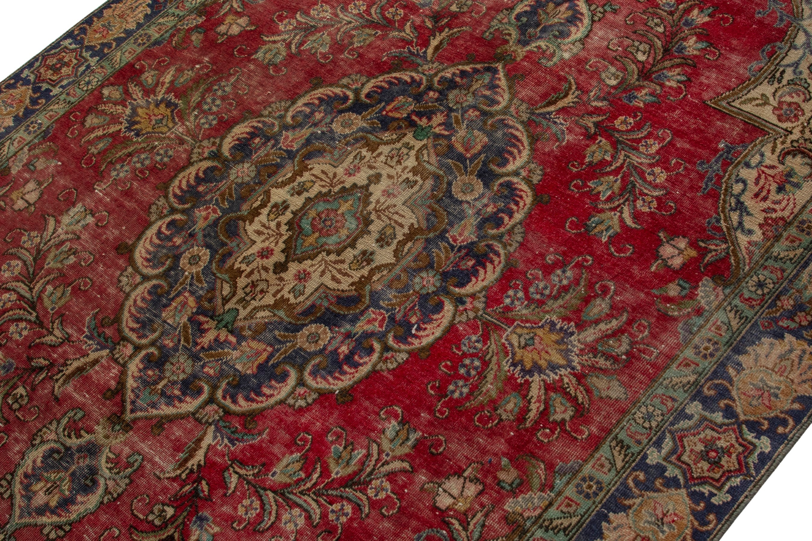 Persian Tabriz area rug in deep red and navy, view 4 of 19