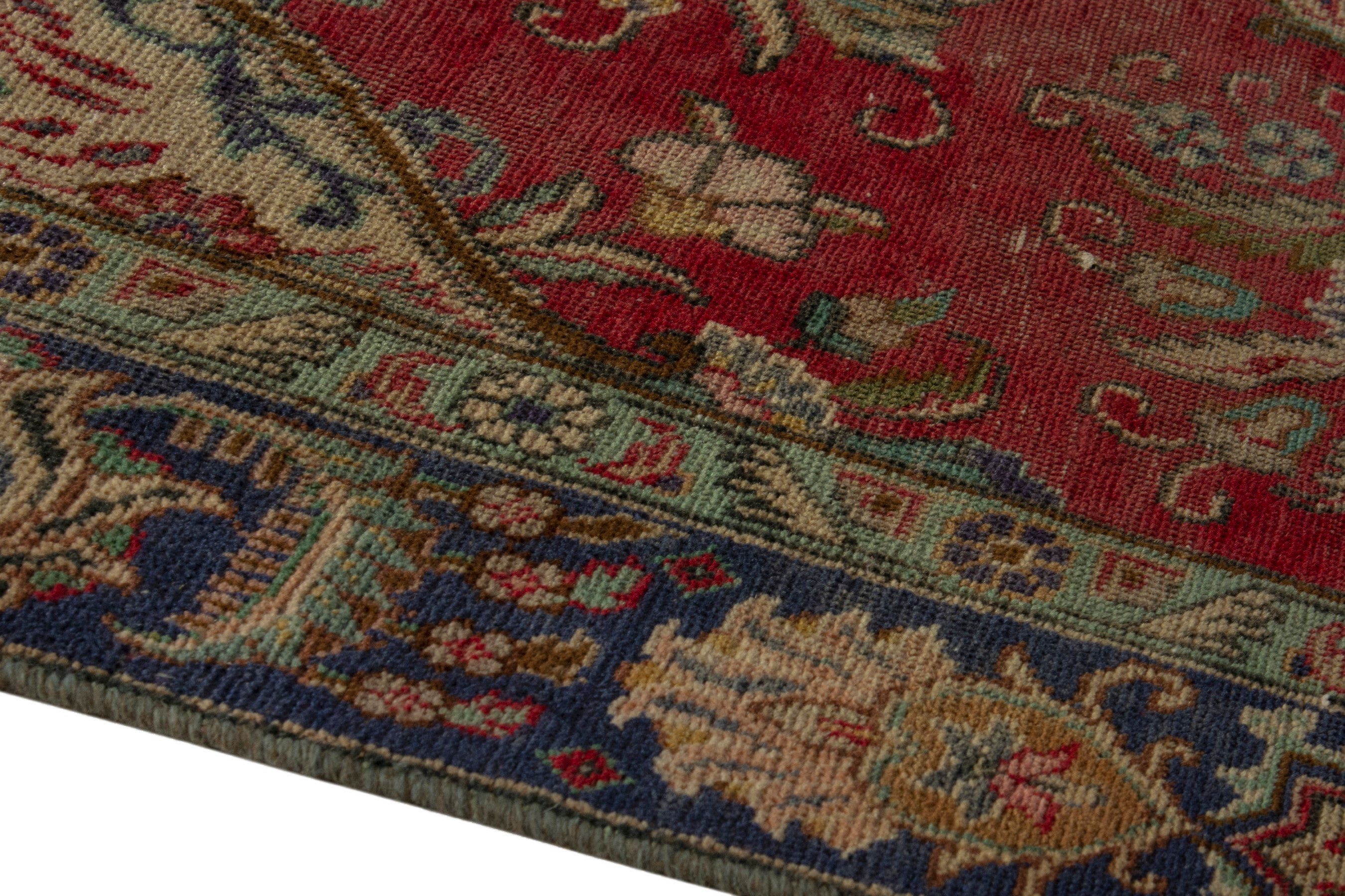 Persian Tabriz area rug in deep red and navy, view 8 of 19