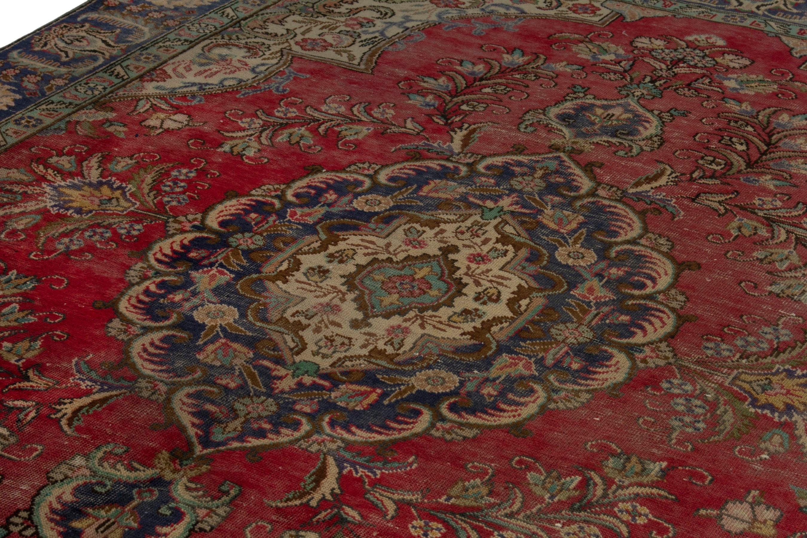 Persian Tabriz area rug in deep red and navy, view 9 of 19