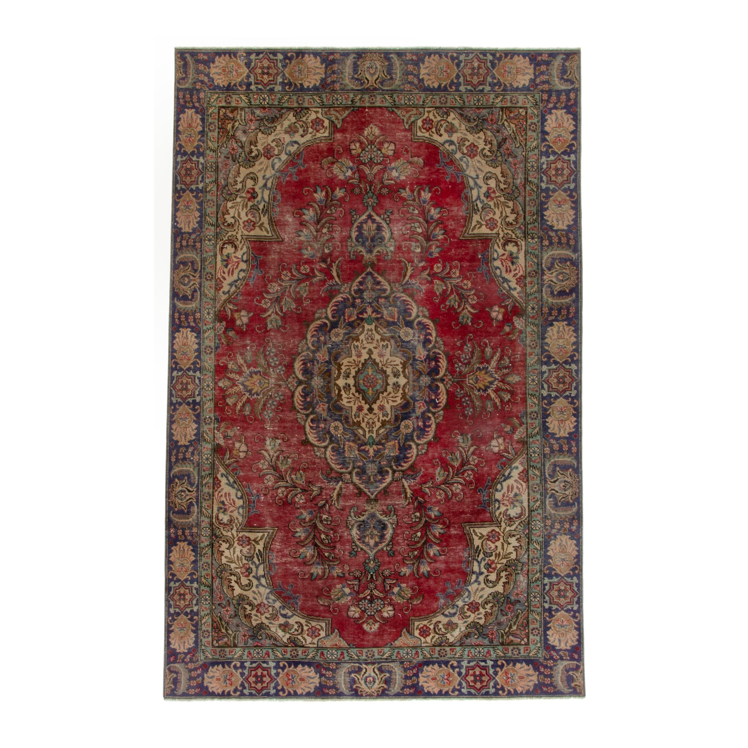 Persian Tabriz area rug in deep red and navy, 6'1" x 9'2"