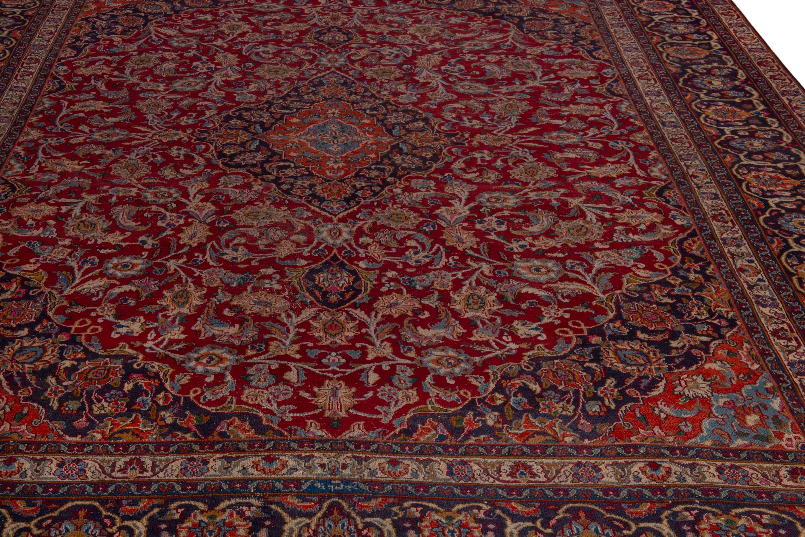 Persian Mashhad oversized rug in burgundy and deep red, view 10 of 24
