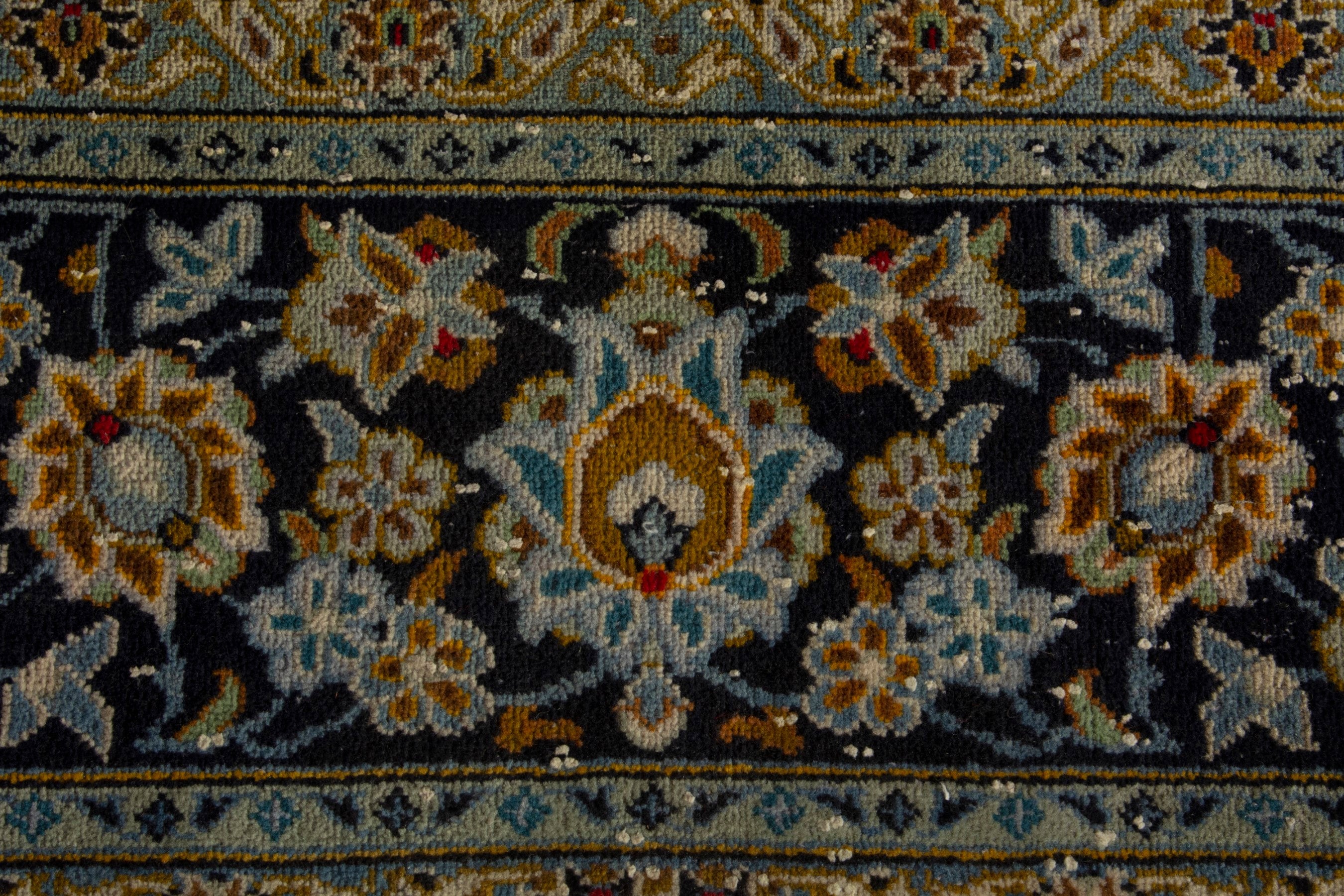 Persian Kashan oversized rug in navy and gold, view 11 of 21