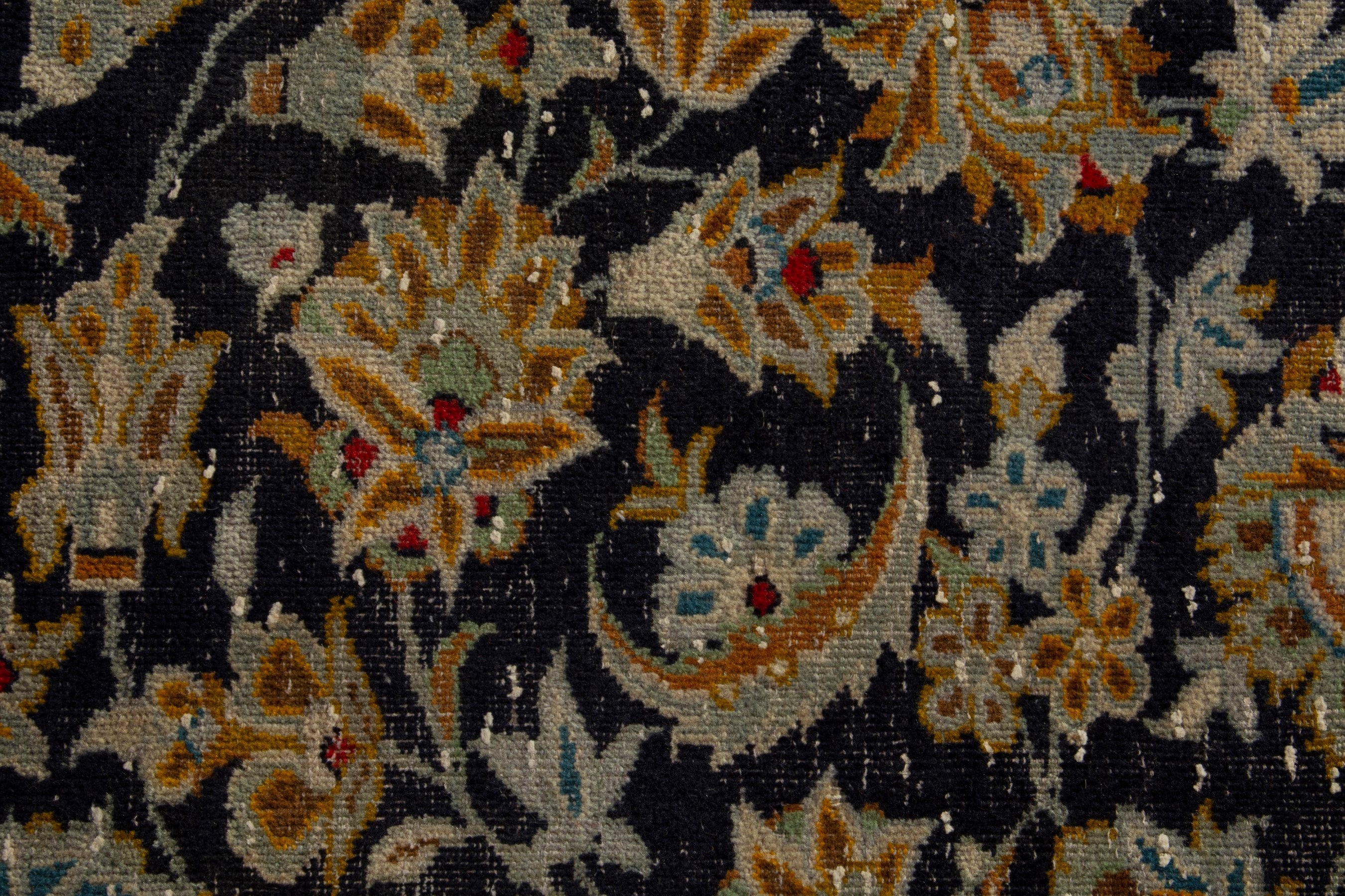 Persian Kashan oversized rug in navy and gold, view 12 of 21