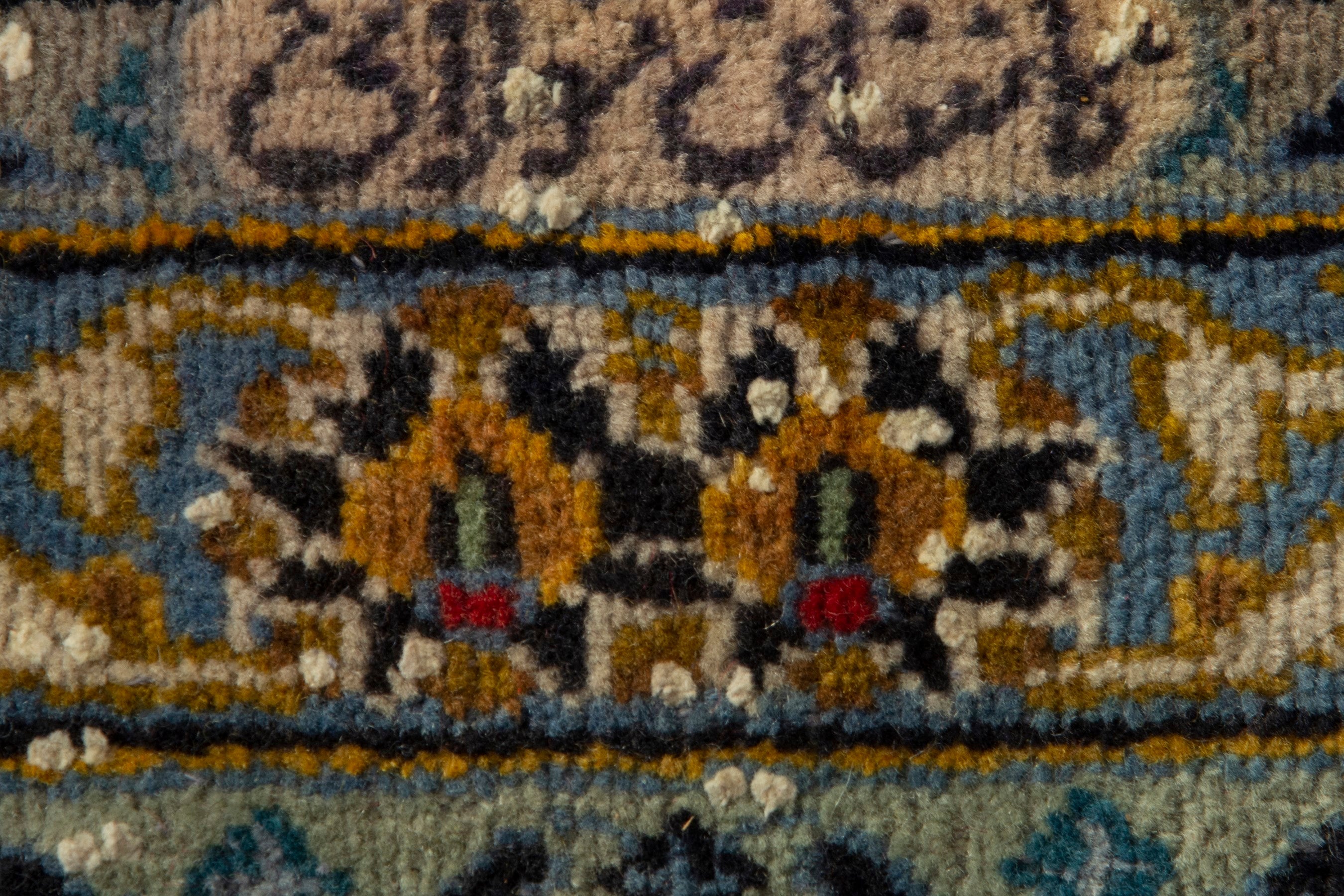 Persian Kashan oversized rug in navy and gold, view 20 of 21