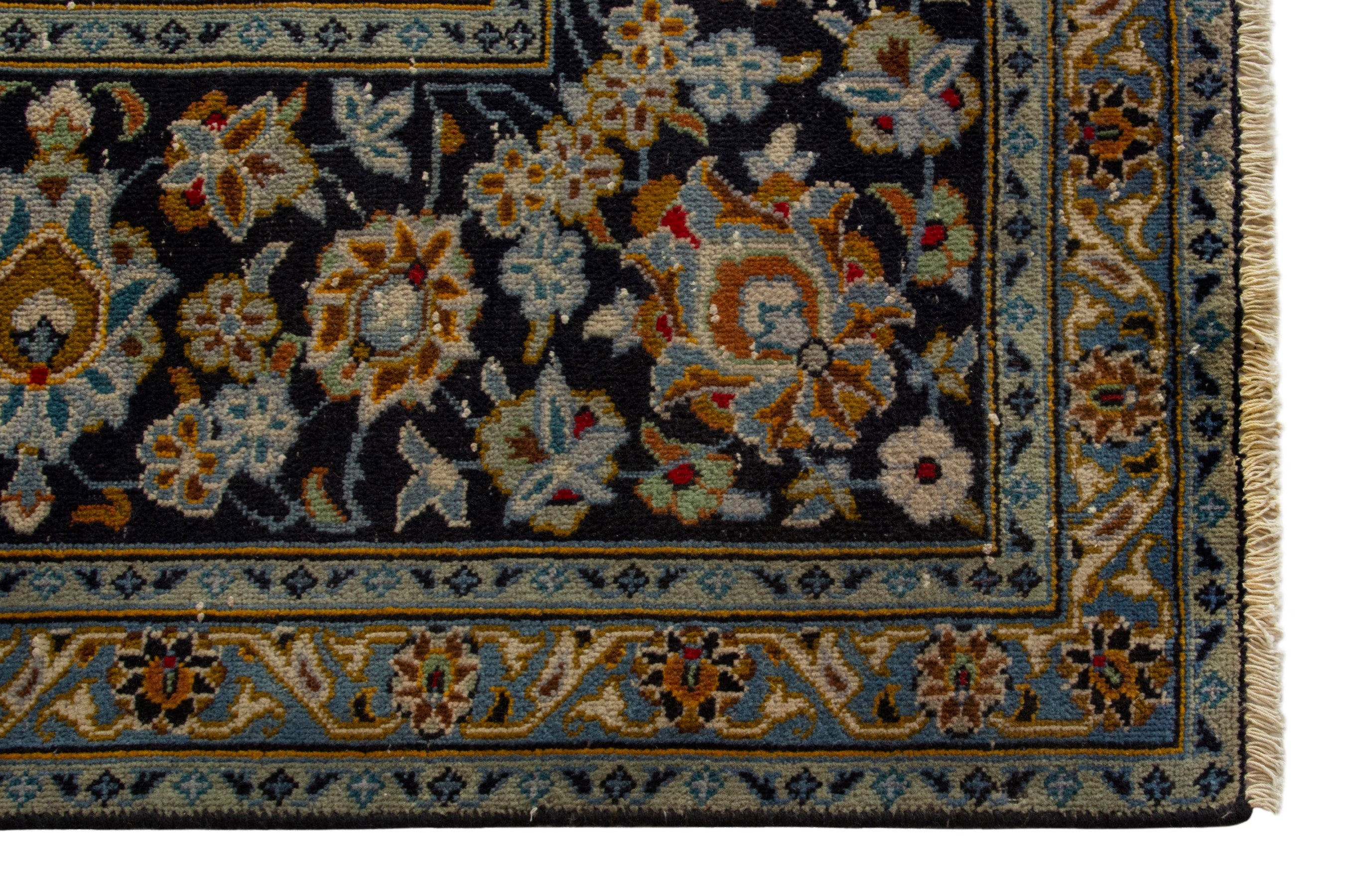 Persian Kashan oversized rug in navy and gold, view 5 of 21
