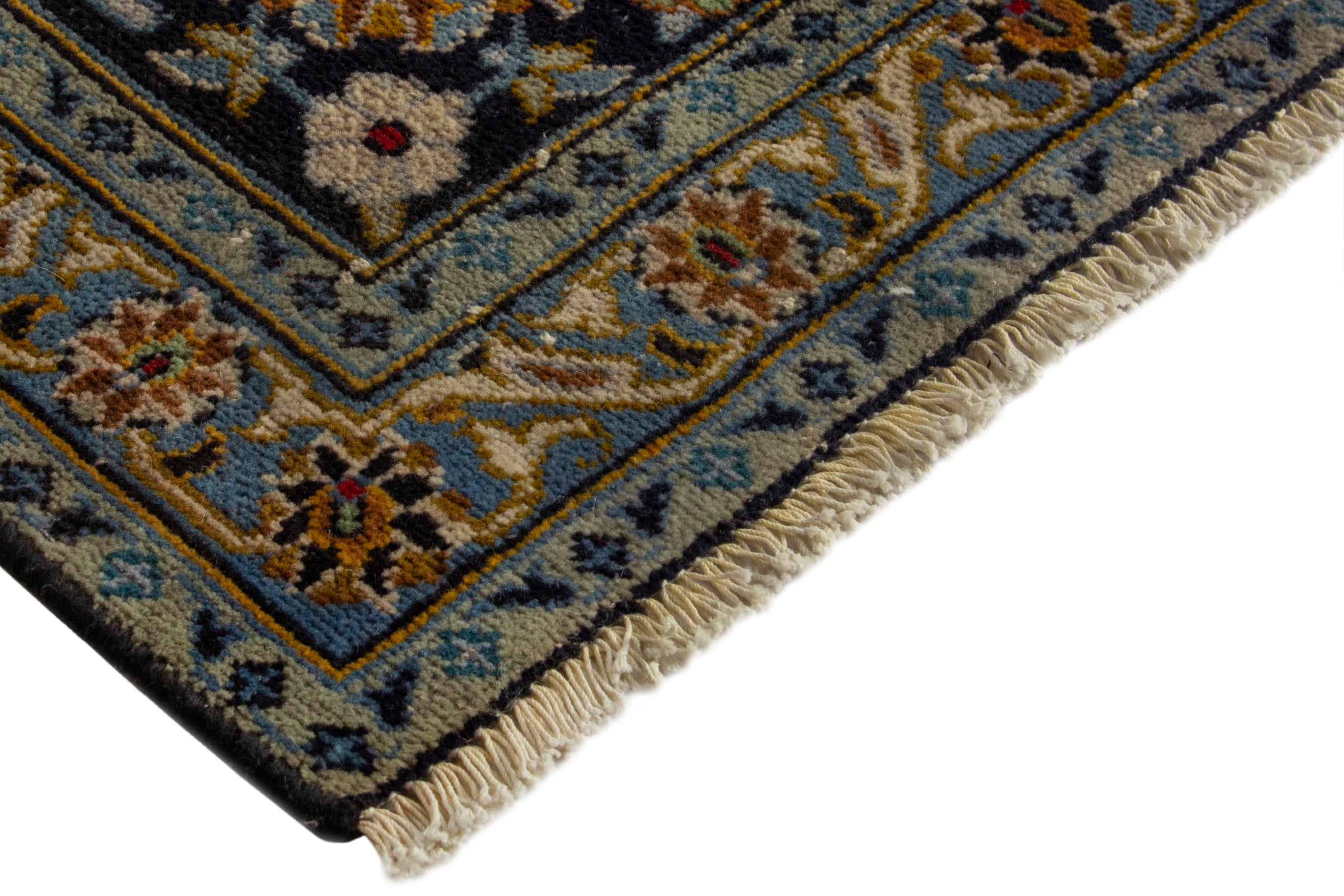 Persian Kashan oversized rug in navy and gold, view 6 of 21