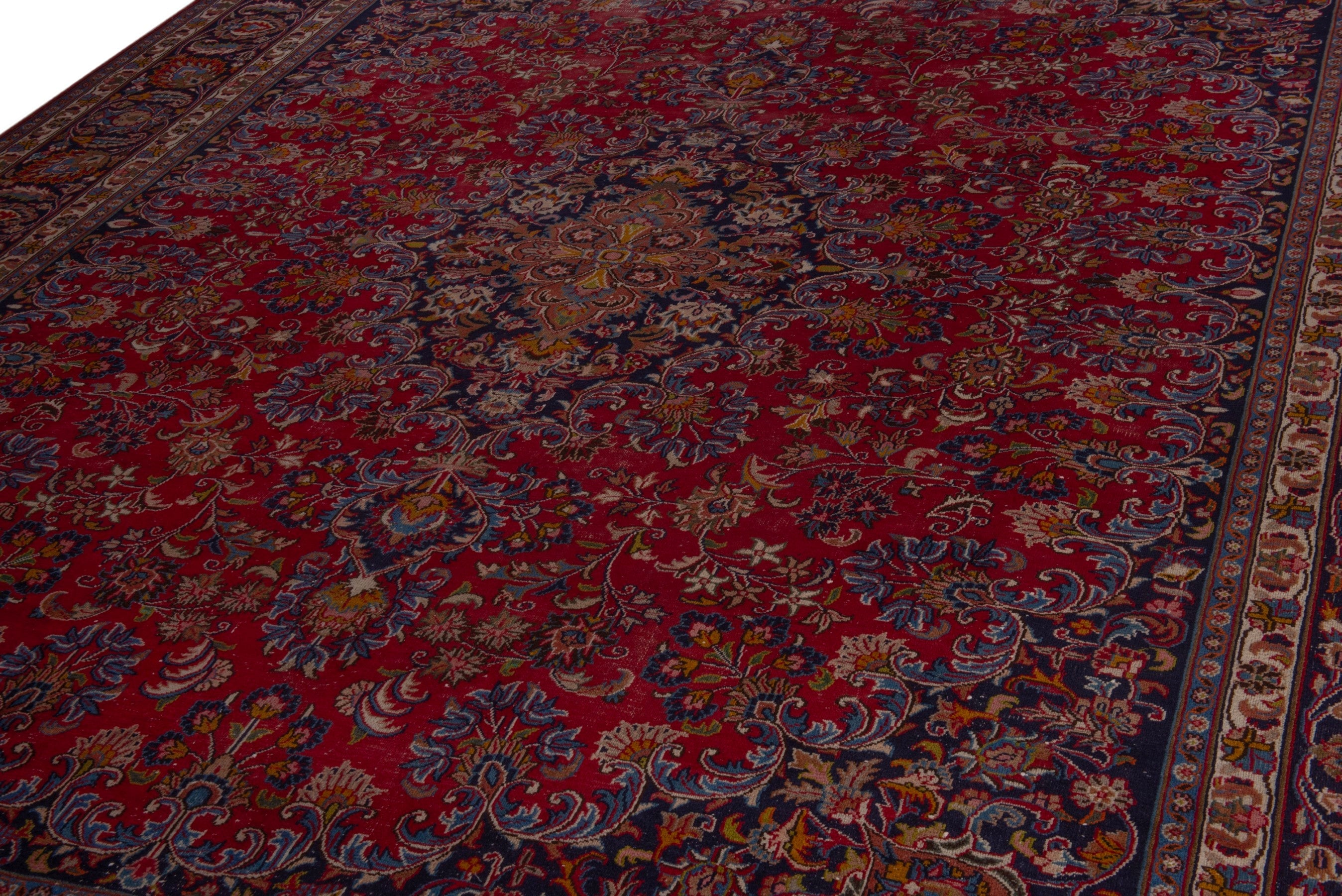 Persian Mashhad oversized rug in deep red and dark brown, view 10 of 24