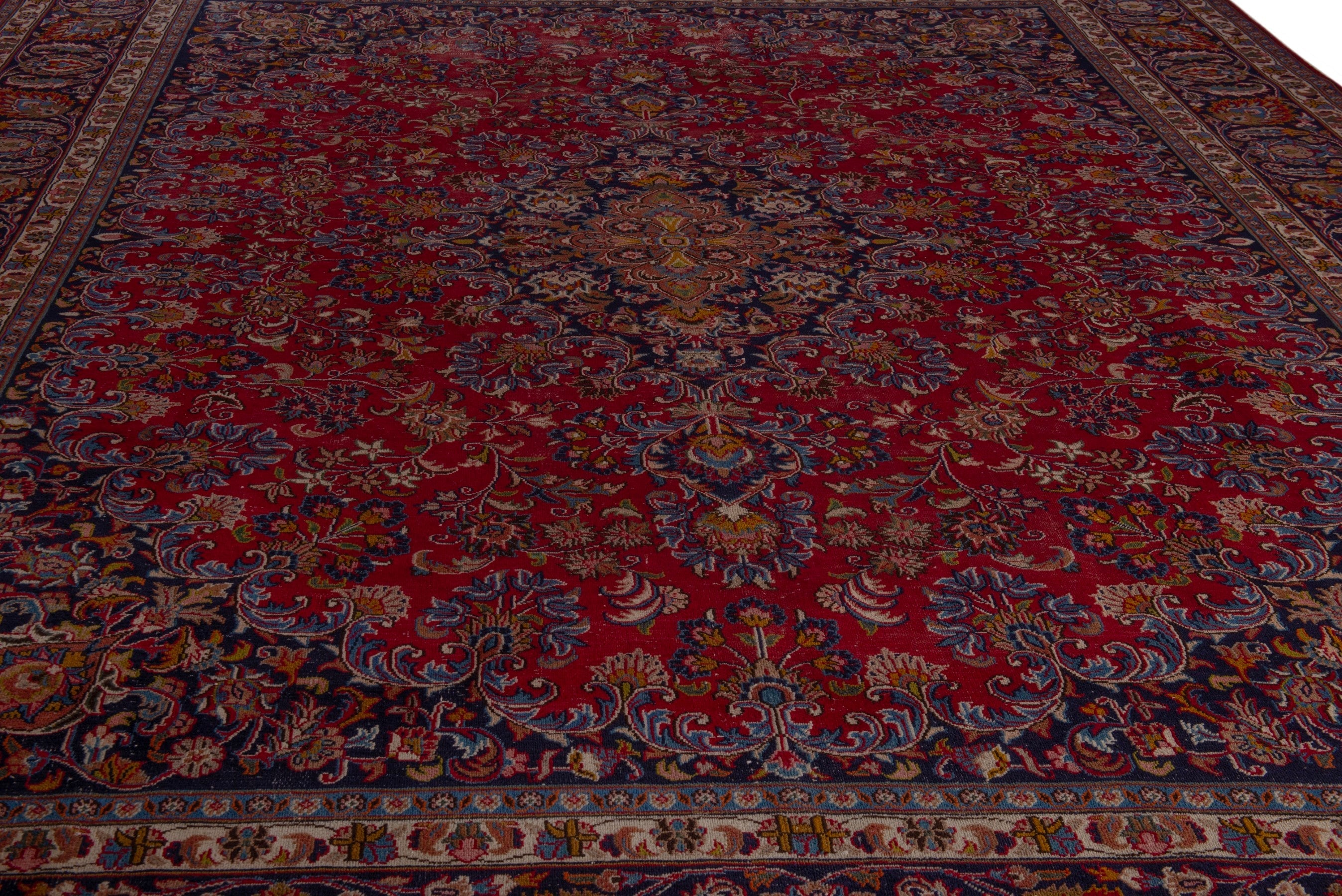 Persian Mashhad oversized rug in deep red and dark brown, view 11 of 24