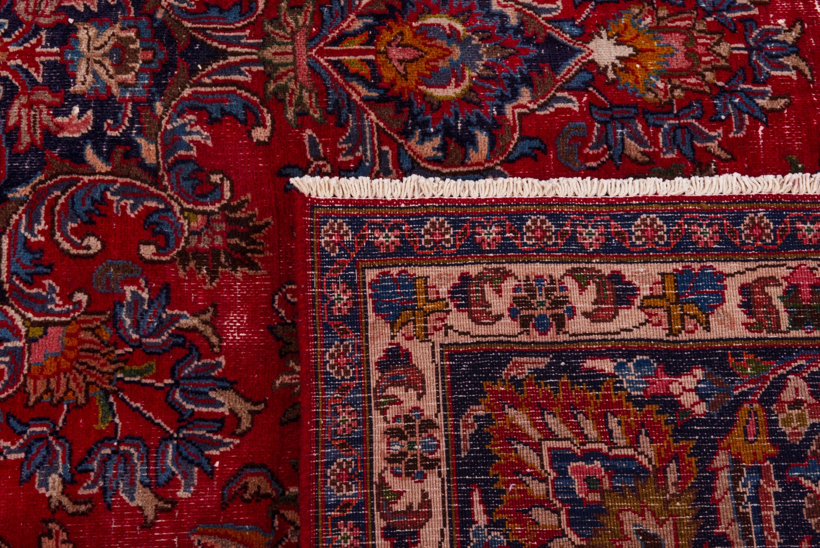 Persian Mashhad oversized rug in deep red and dark brown, view 24 of 24