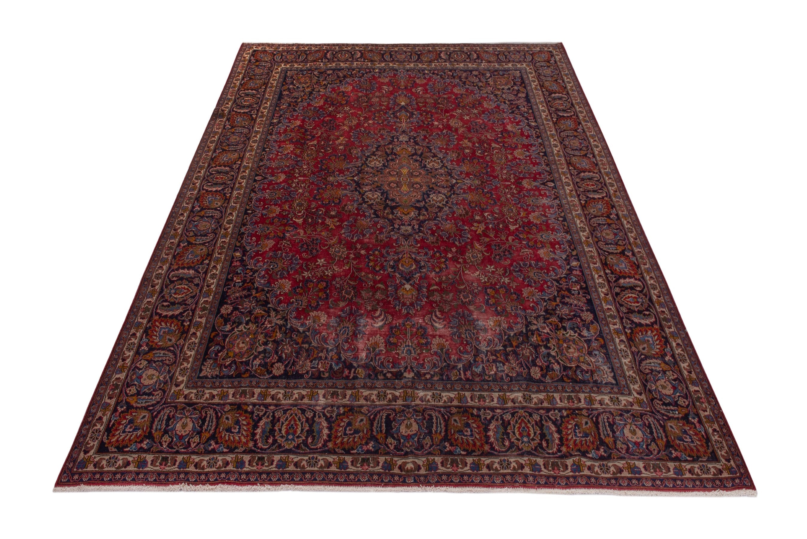 Persian Mashhad oversized rug in deep red and dark brown, view 2 of 24