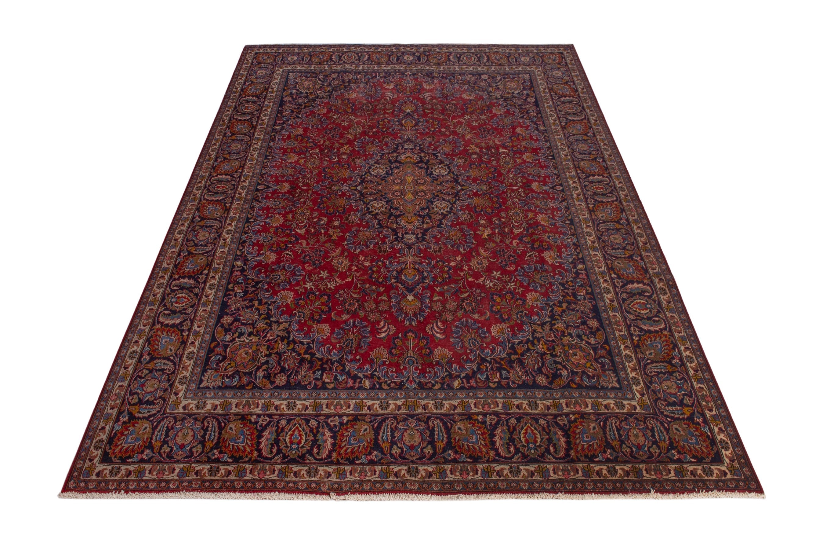 Persian Mashhad oversized rug in deep red and dark brown, view 3 of 24