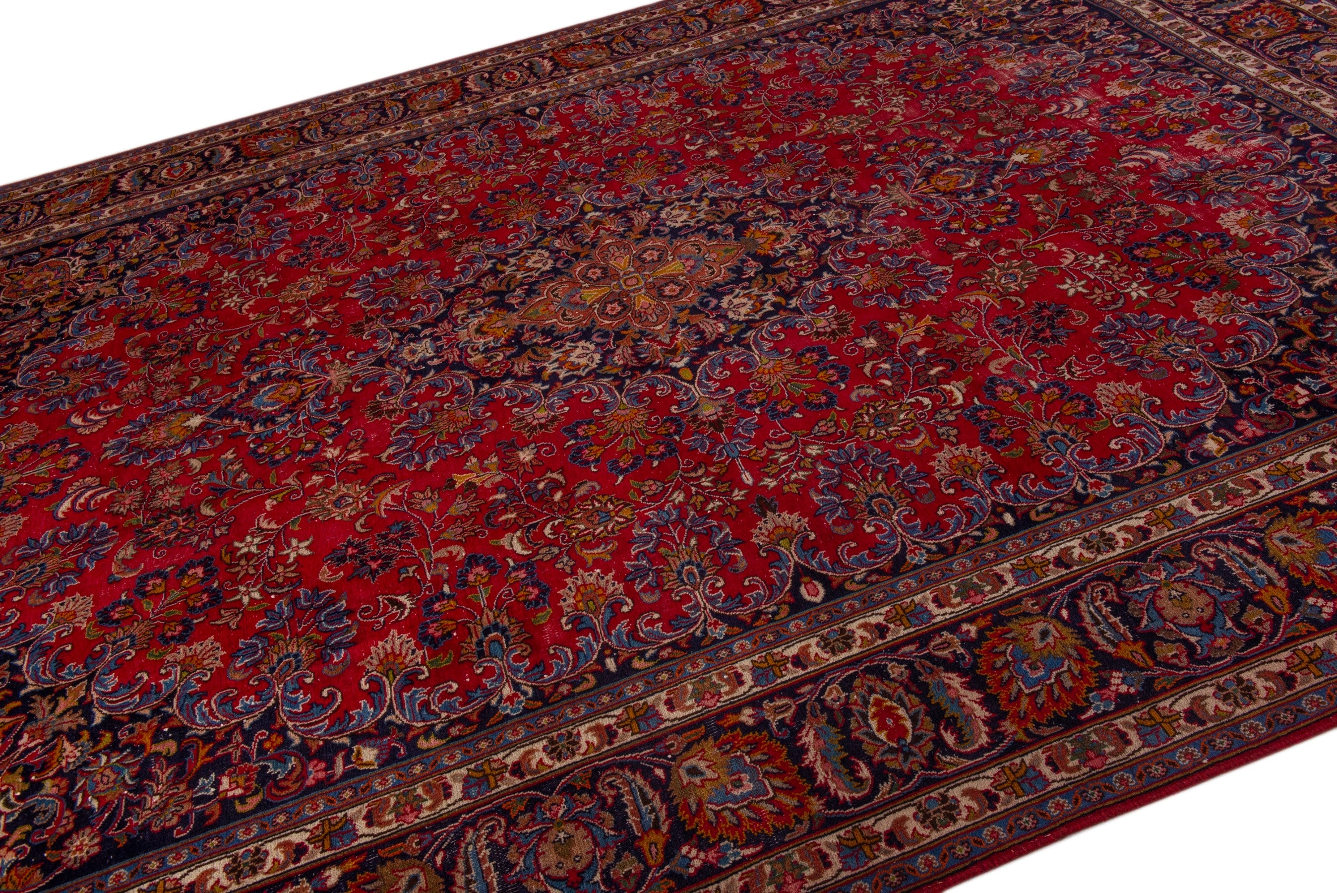 Persian Mashhad oversized rug in deep red and dark brown, view 4 of 24