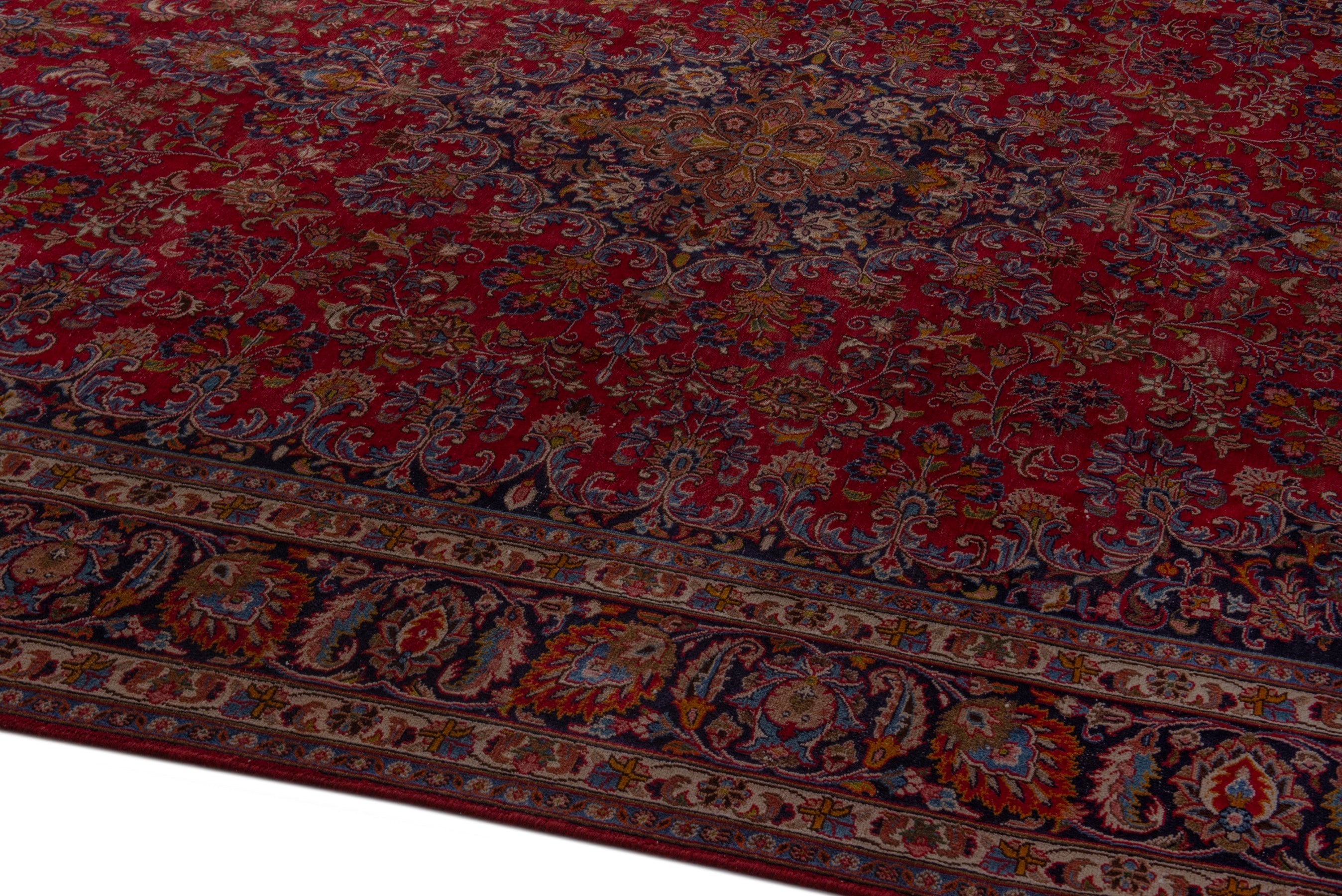 Persian Mashhad oversized rug in deep red and dark brown, view 8 of 24