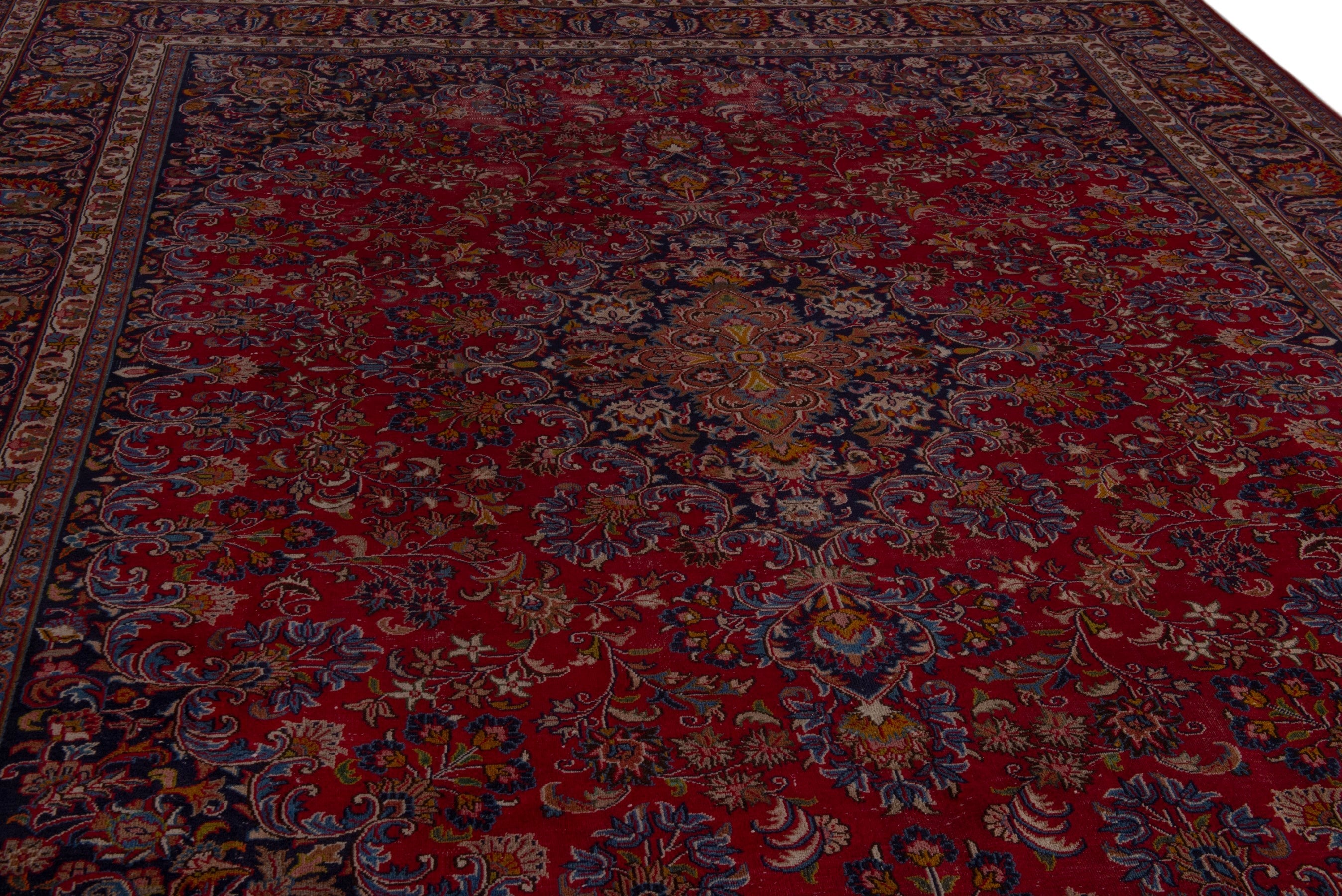 Persian Mashhad oversized rug in deep red and dark brown, view 9 of 24