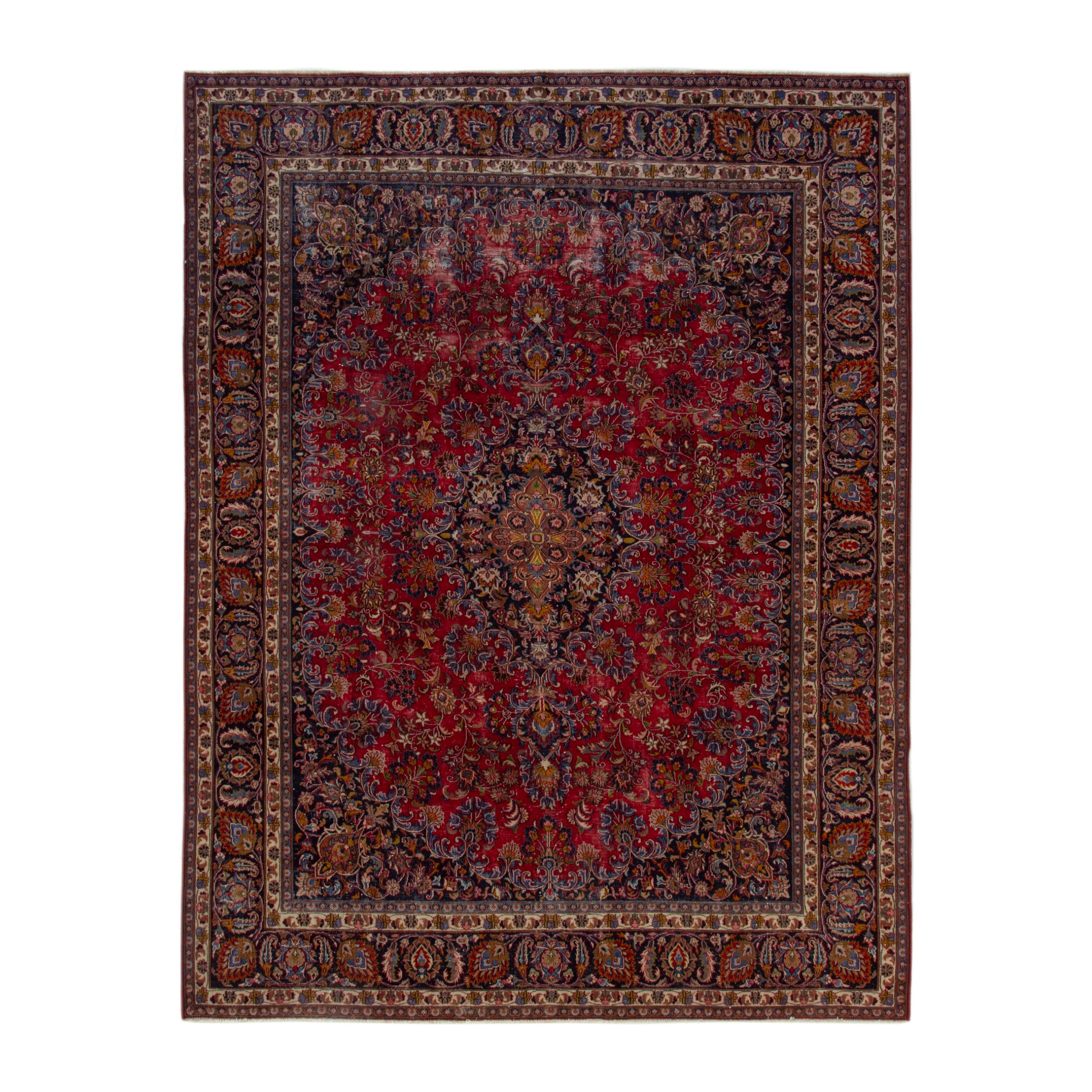 Persian Mashhad oversized rug in deep red and dark brown, 9'8" x 12'6"