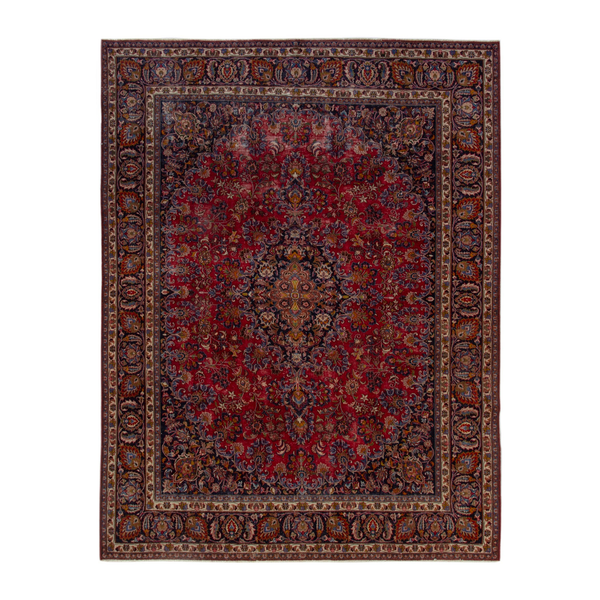 Persian Mashhad oversized rug in deep red and dark brown, 9'8" x 12'6"