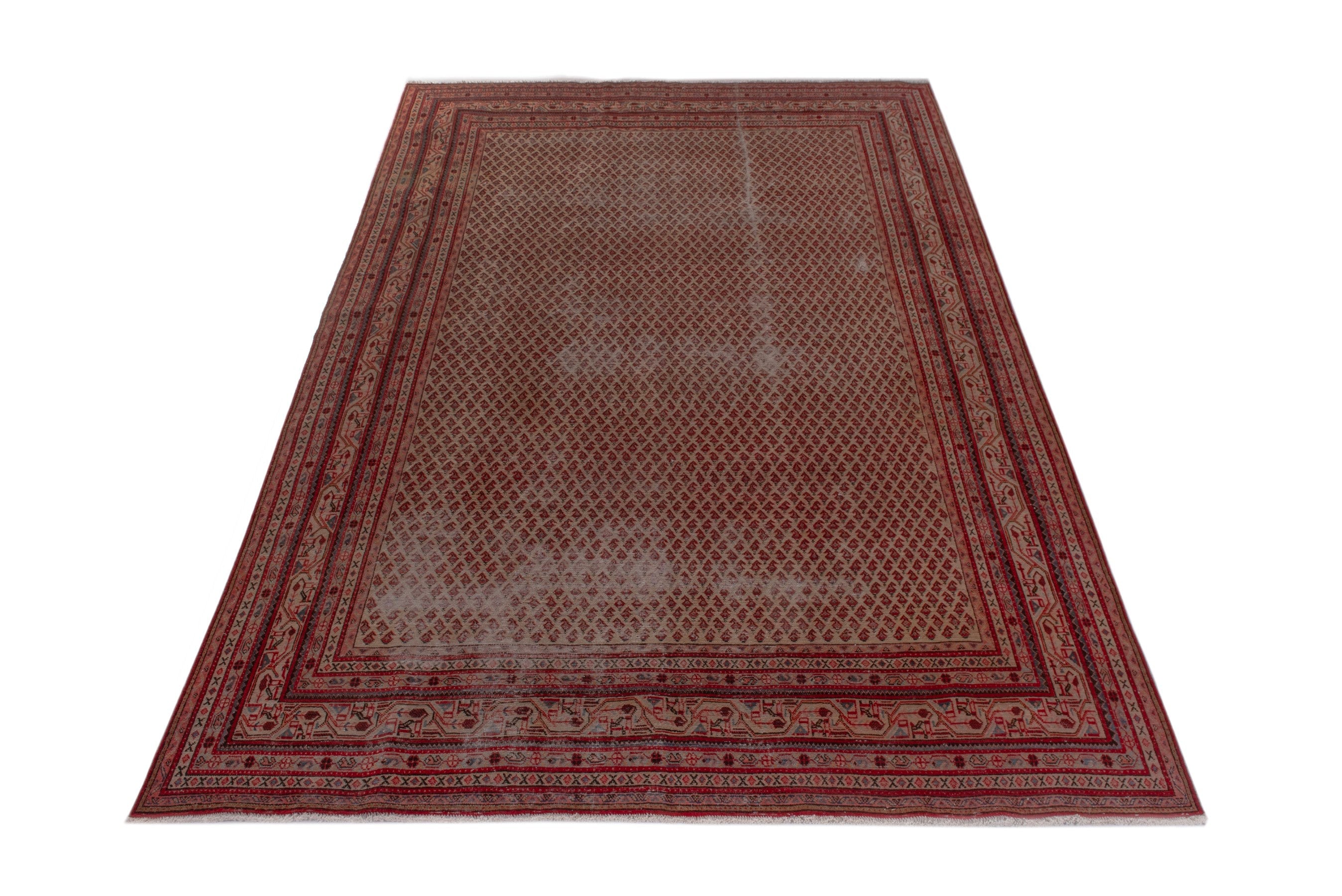 Persian Botteh oversized rug in rust and burgundy, view 3 of 19